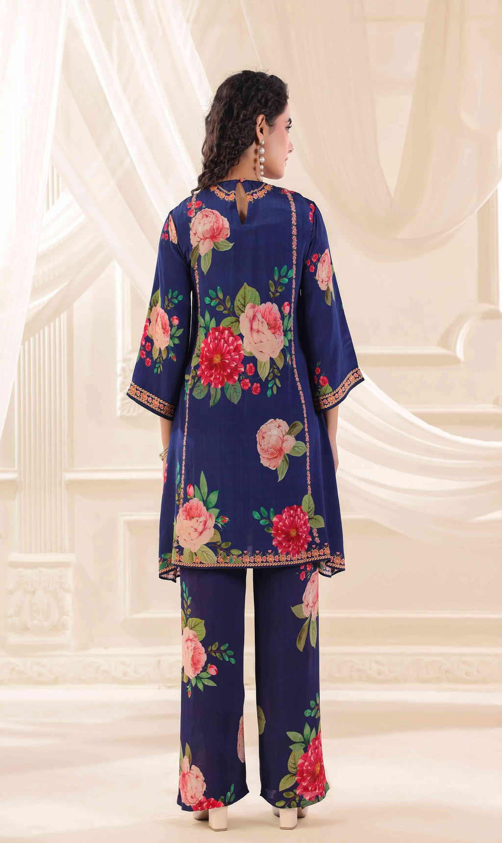 Printed Kurti with Pant - Navy