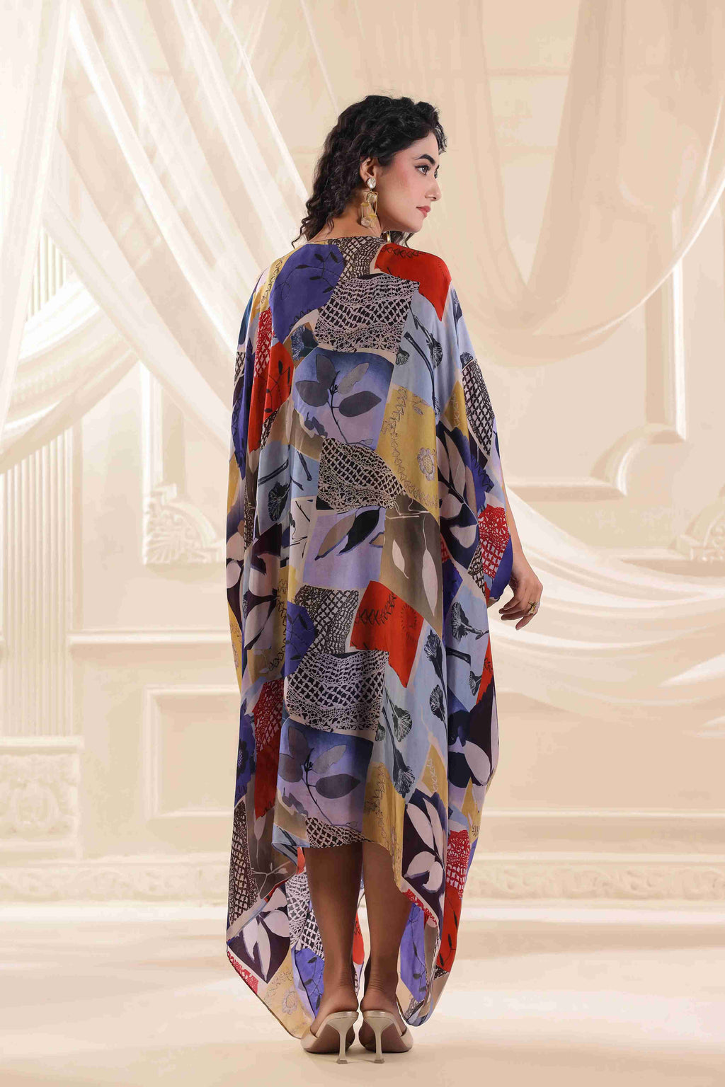 Long drape Set with neck emblished - Multi