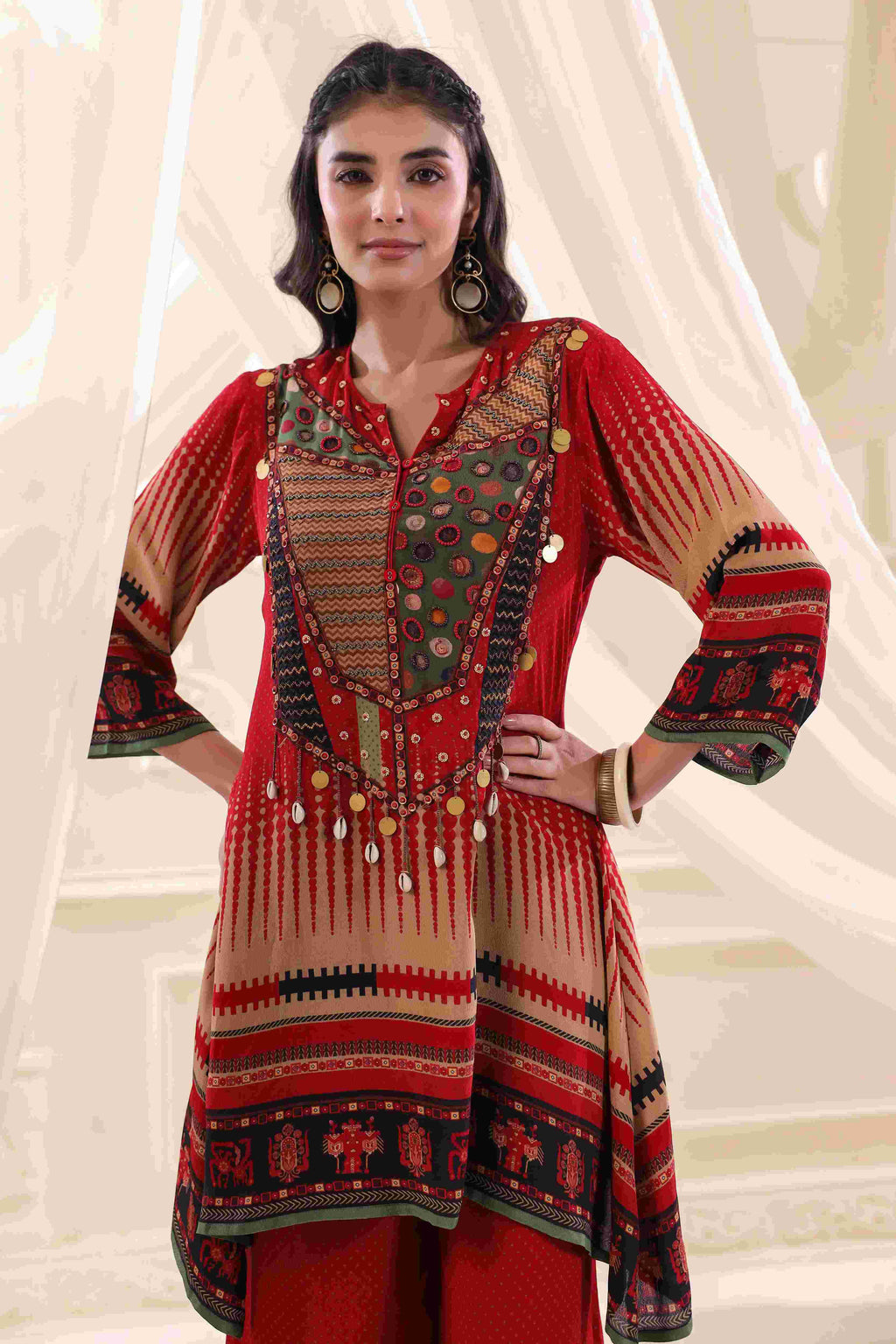 Printed Co-Ord - Multi - - Multi Top Length :- 32 Inches