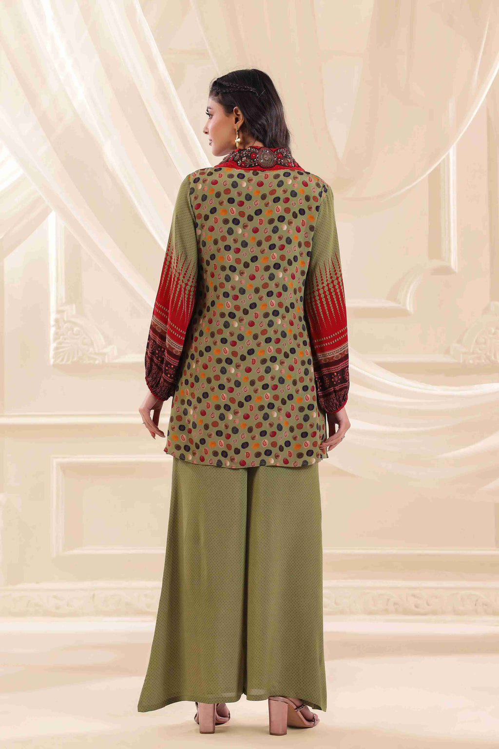 Printed Co-Ord Set with Embellished Neck - Multi