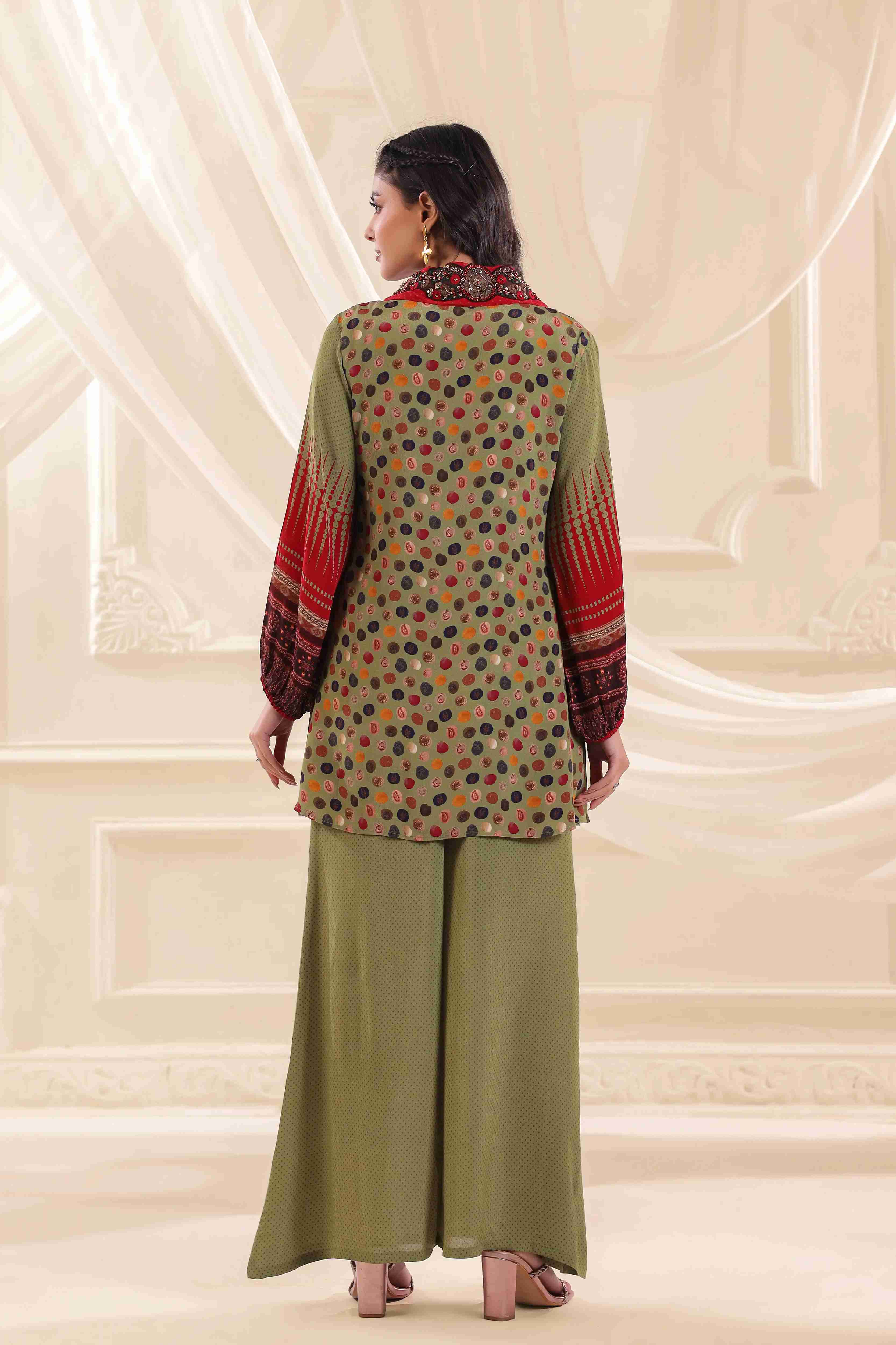 Printed Co-Ord Set with Embellished Neck - Multi