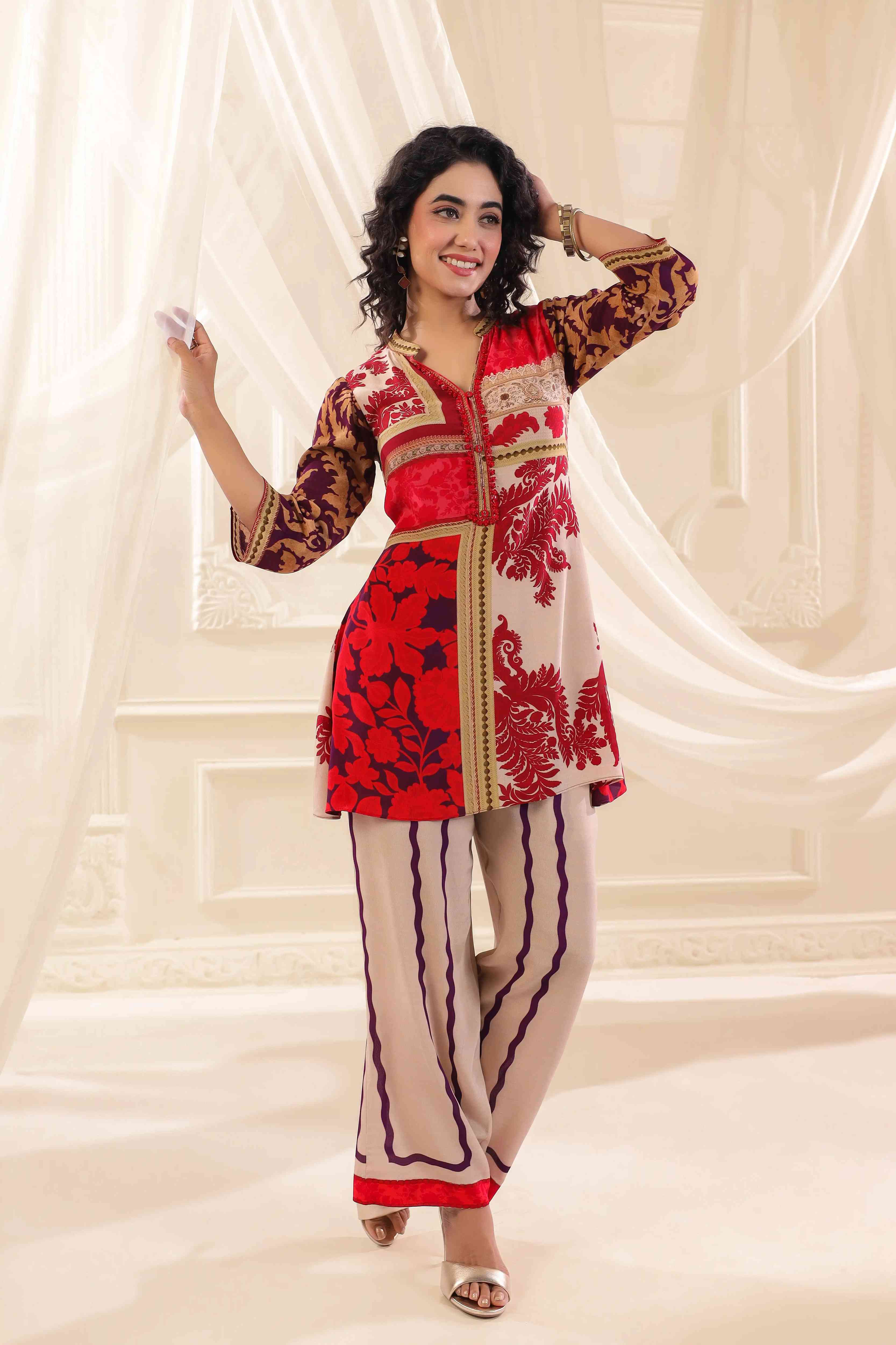 Printed Co-Ord - Multi - - Multi Material: – Viscose Crepe Top Length :- 32 Inches