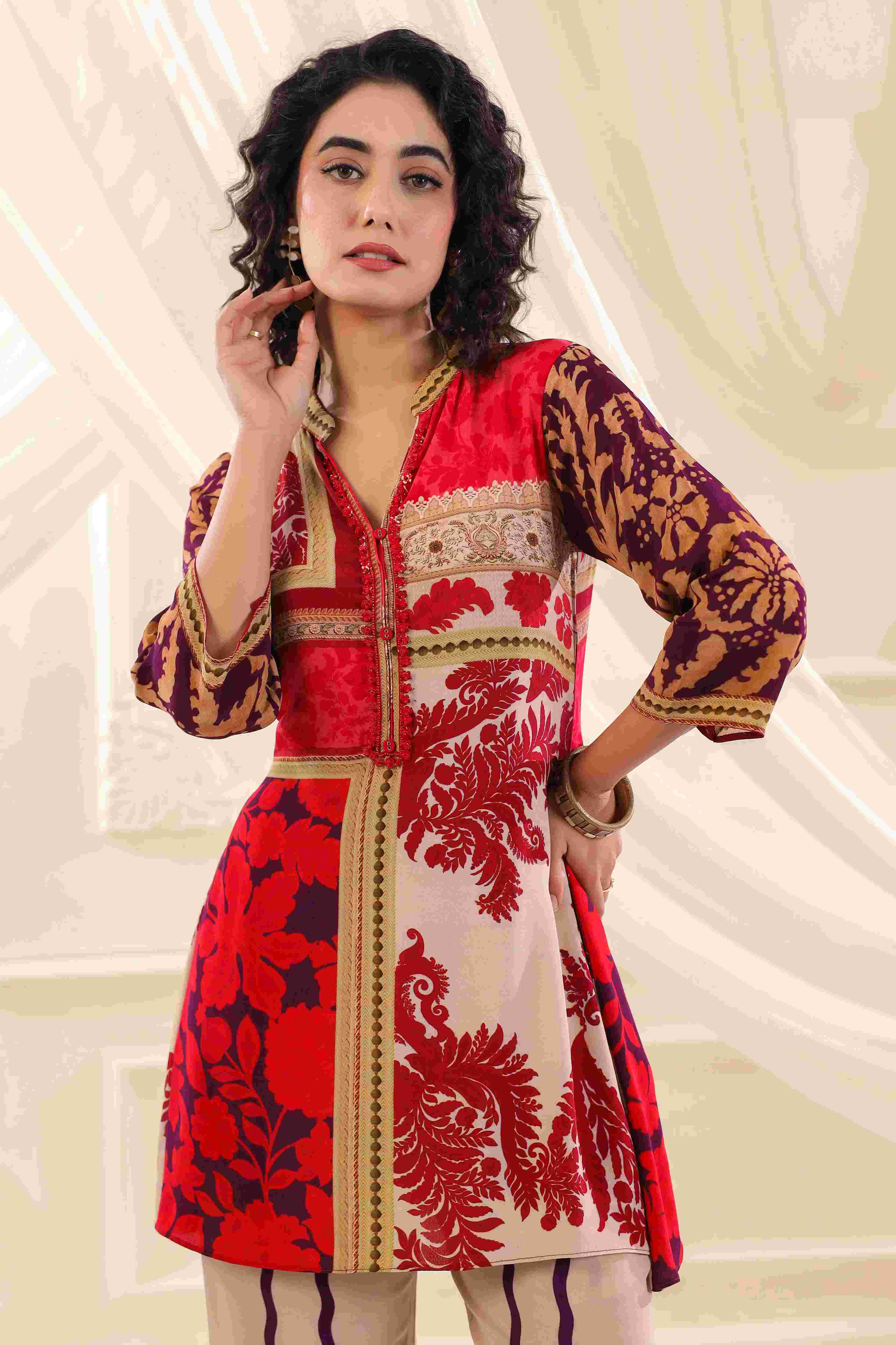 Printed Co-Ord - Multi - - Multi Material: – Viscose Crepe Top Length :- 32 Inches