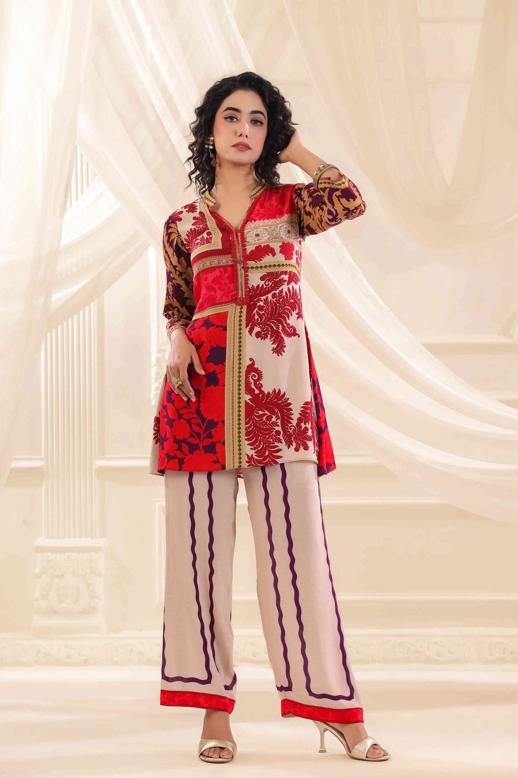 Printed Co-Ord - Multi - - Multi Material: – Viscose Crepe Top Length :- 32 Inches
