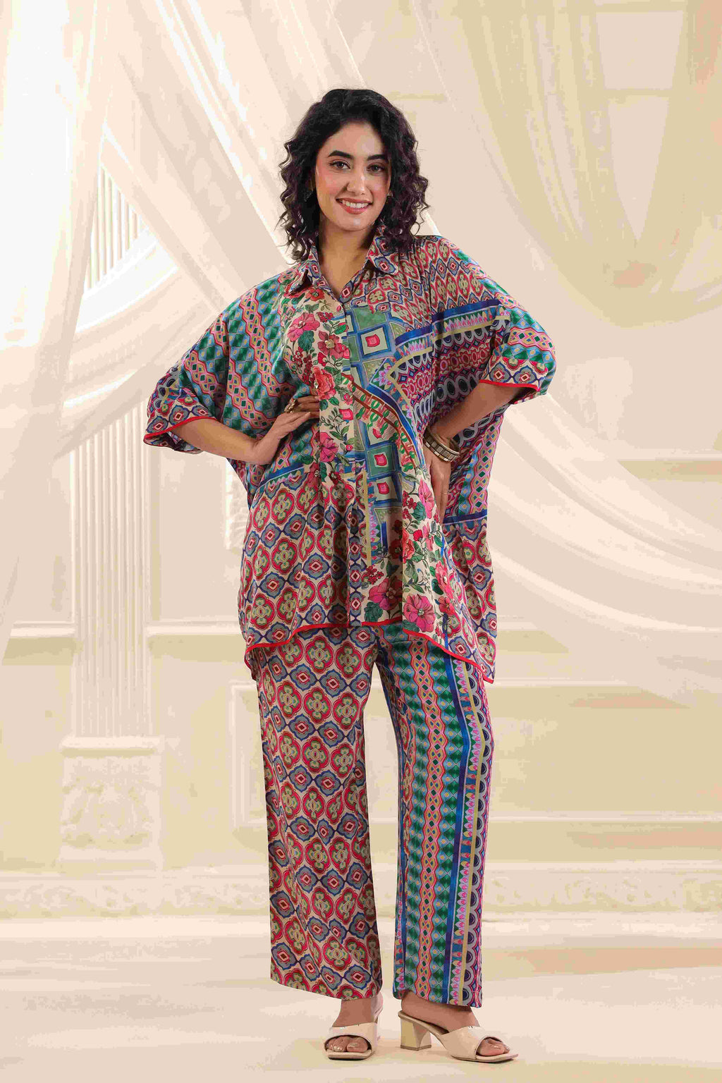 Printed Co-Ord set - Multi - - Multi Material: – Viscose Crepe Top Length :- 32 Inches