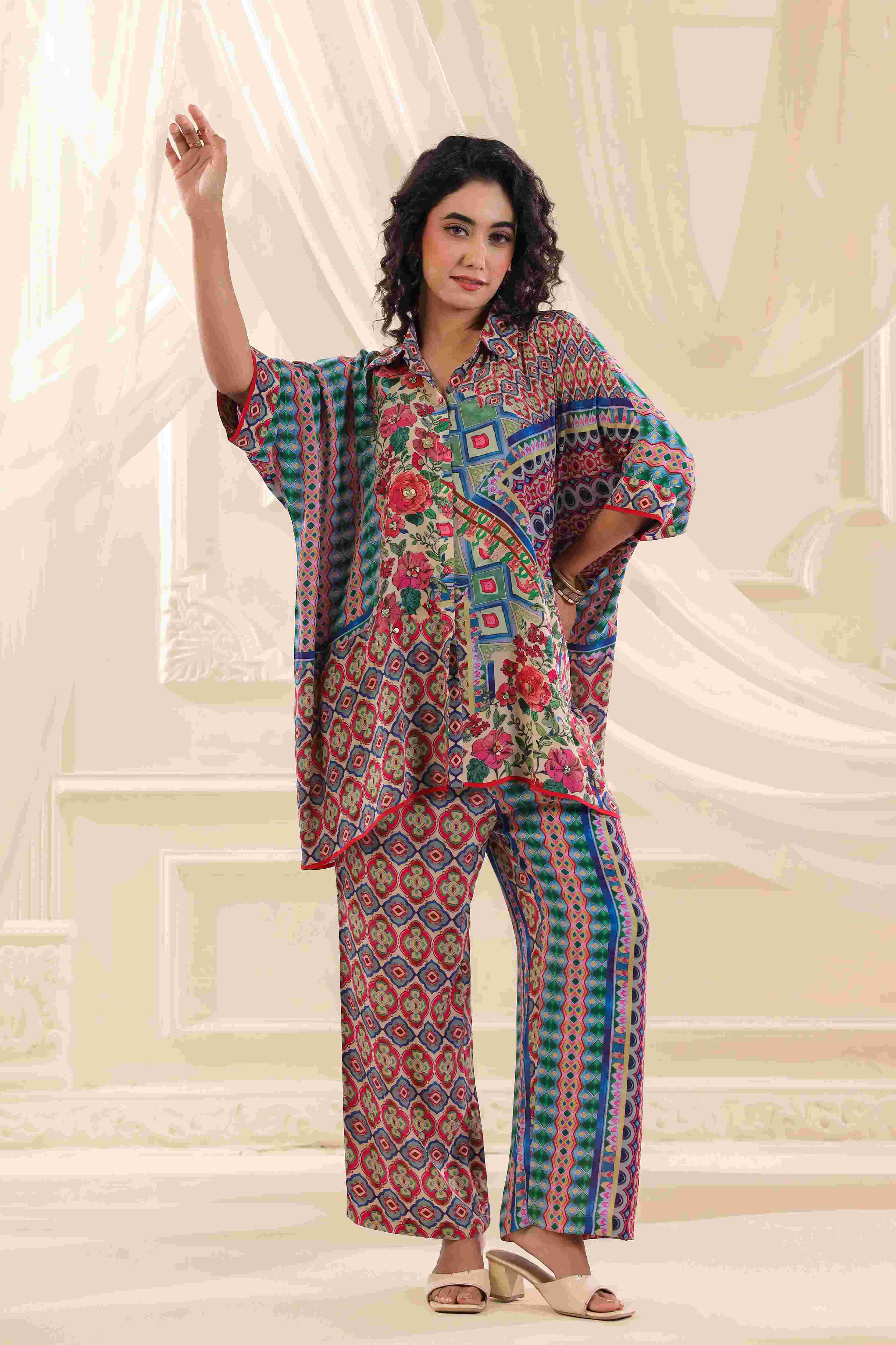 Printed Co-Ord set - Multi - - Multi Material: – Viscose Crepe Top Length :- 32 Inches