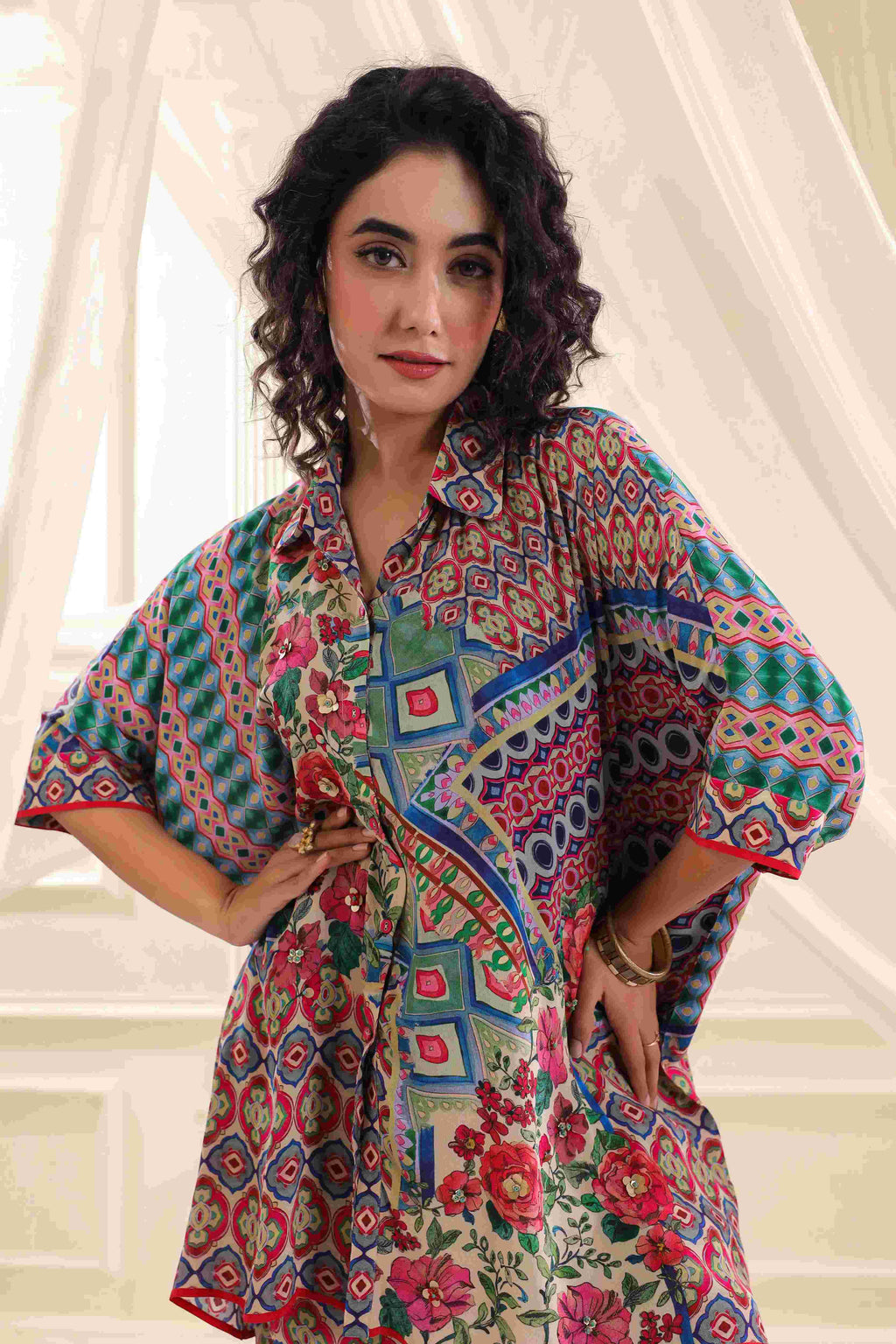 Printed Co-Ord set - Multi - - Multi Material: – Viscose Crepe Top Length :- 32 Inches