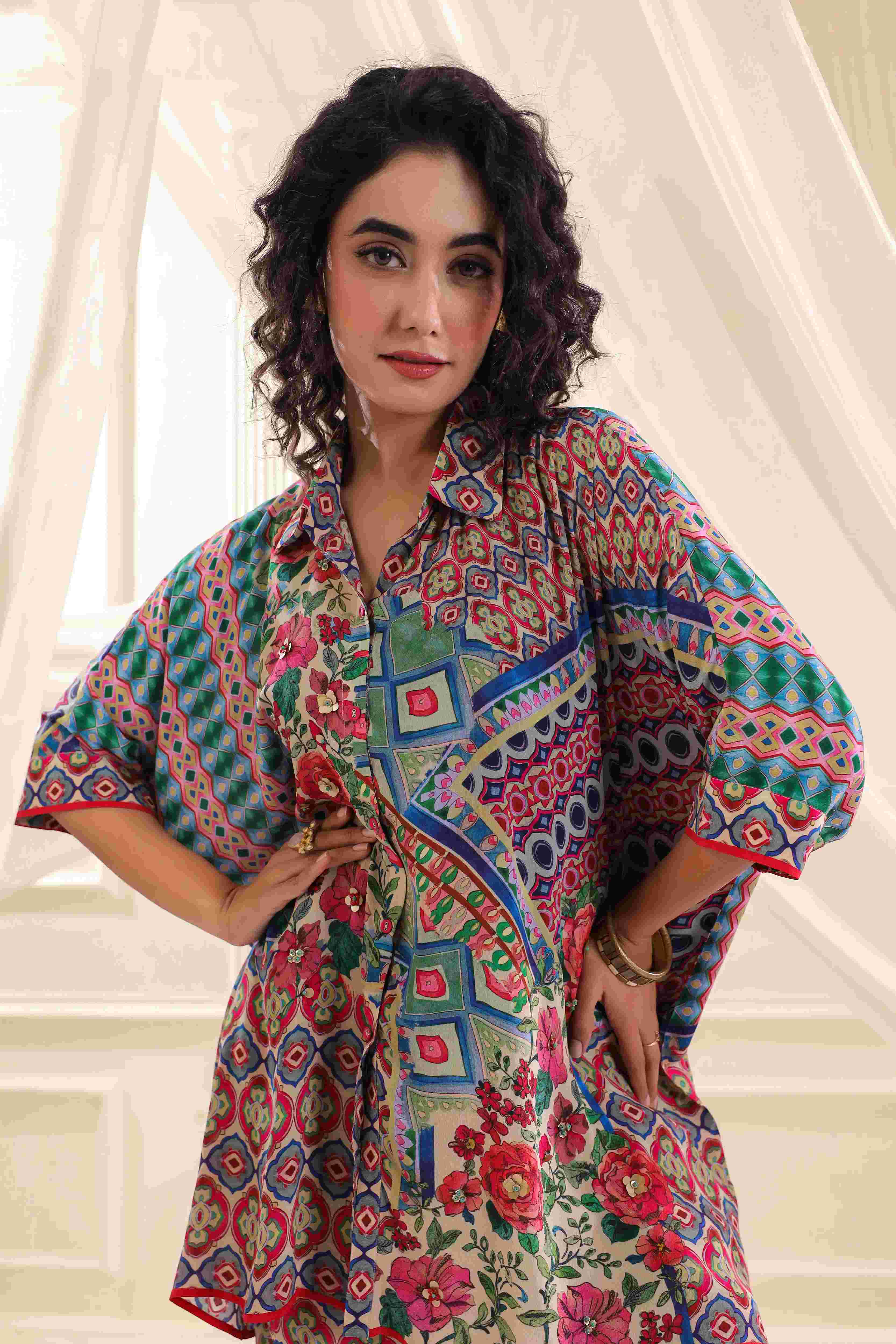 Printed Co-Ord set - Multi - - Multi Material: – Viscose Crepe Top Length :- 32 Inches