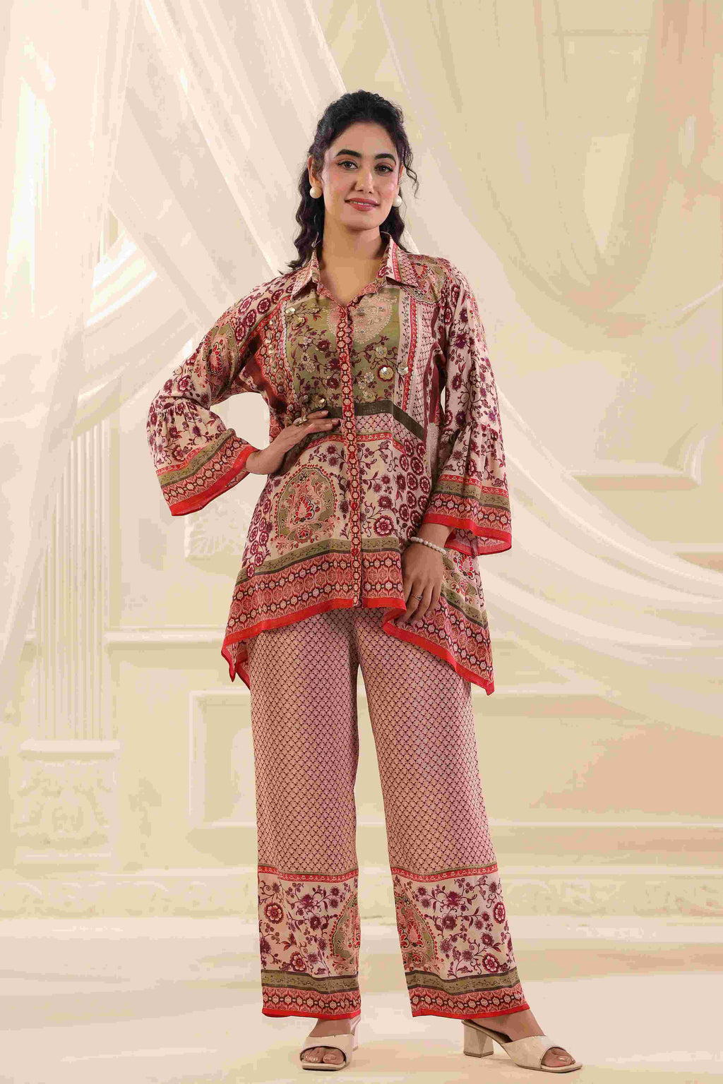 Printed Co-Ord - Multi - - Multi Material: – Viscose Crepe Top Length :- 32 Inches