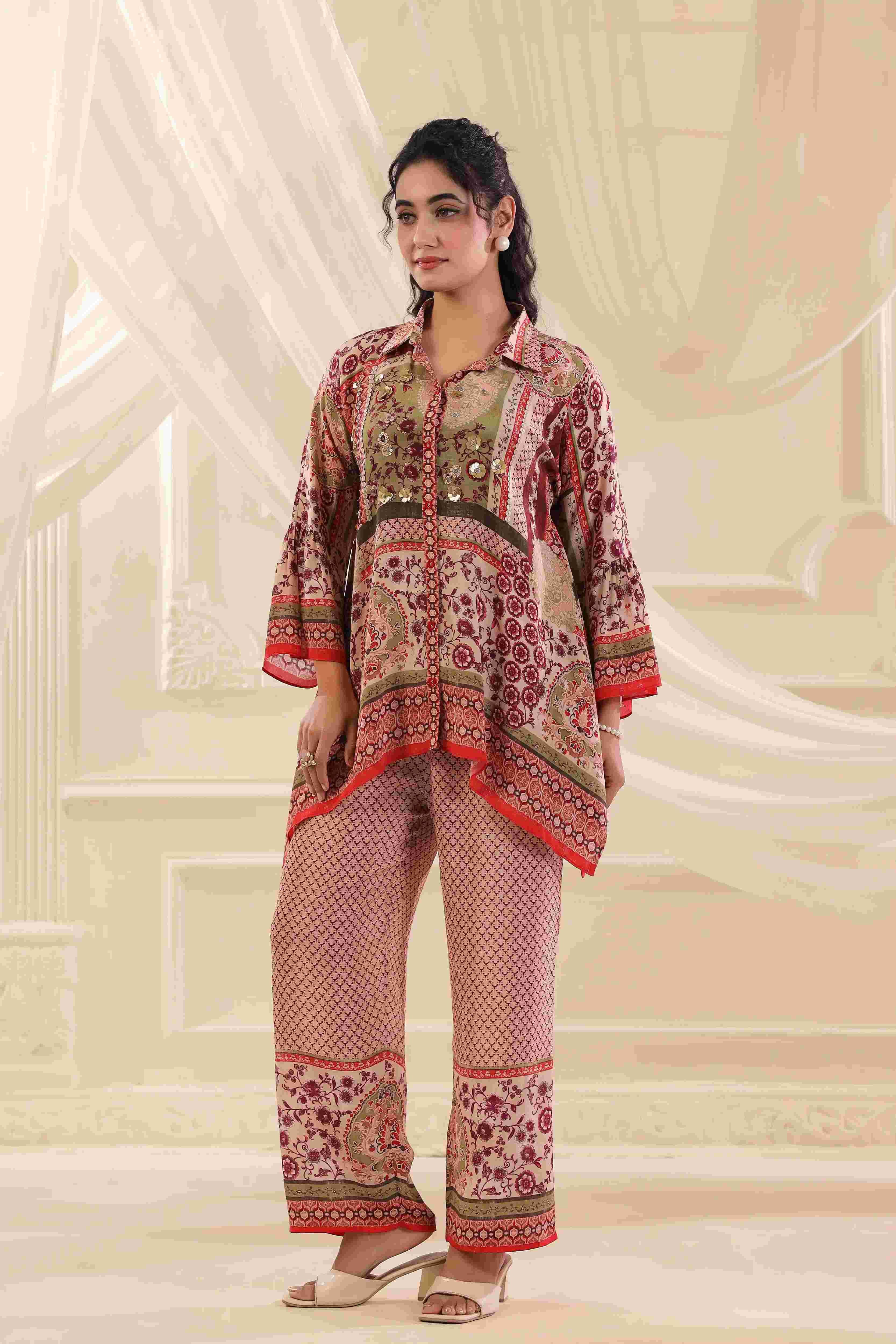 Printed Co-Ord - Multi - - Multi Material: – Viscose Crepe Top Length :- 32 Inches