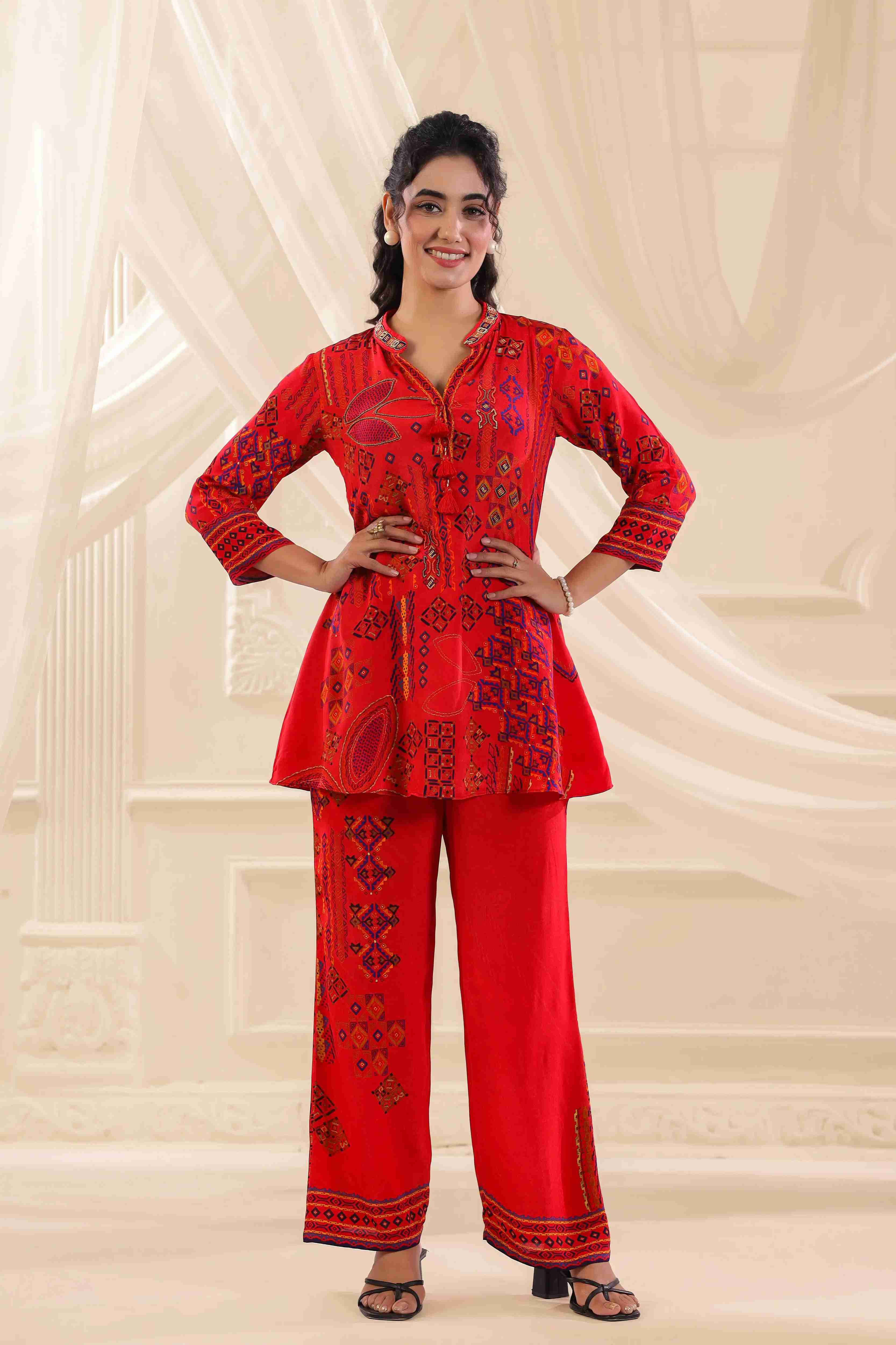 Printed Co-Ord set - Red