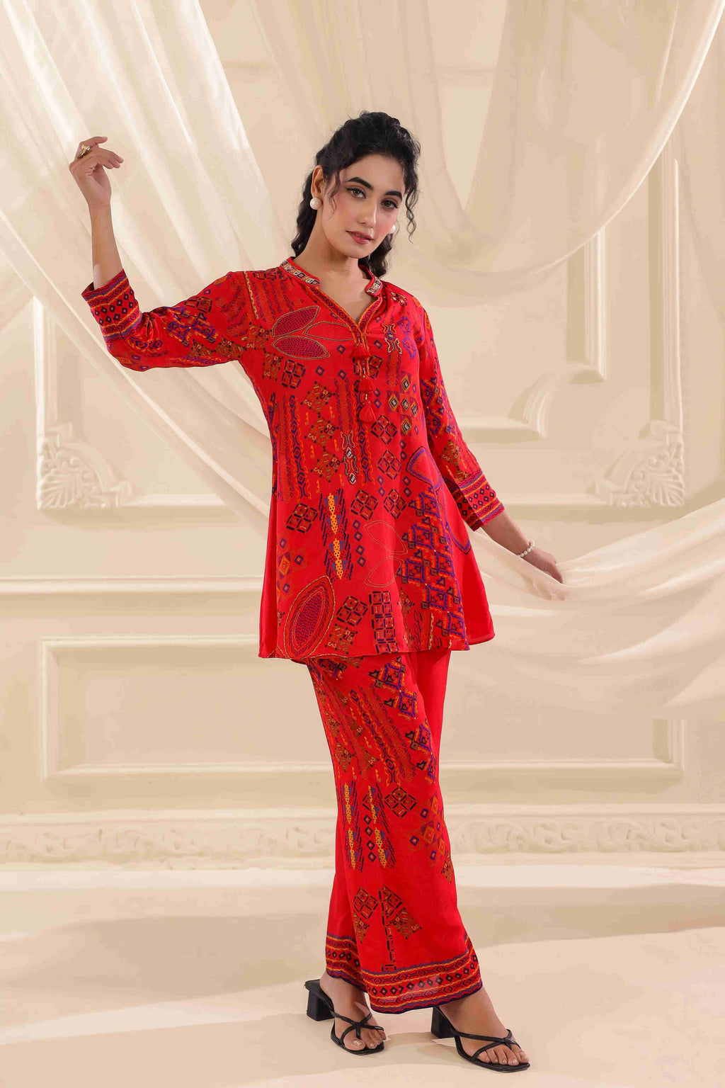 Printed Co-Ord set - Red