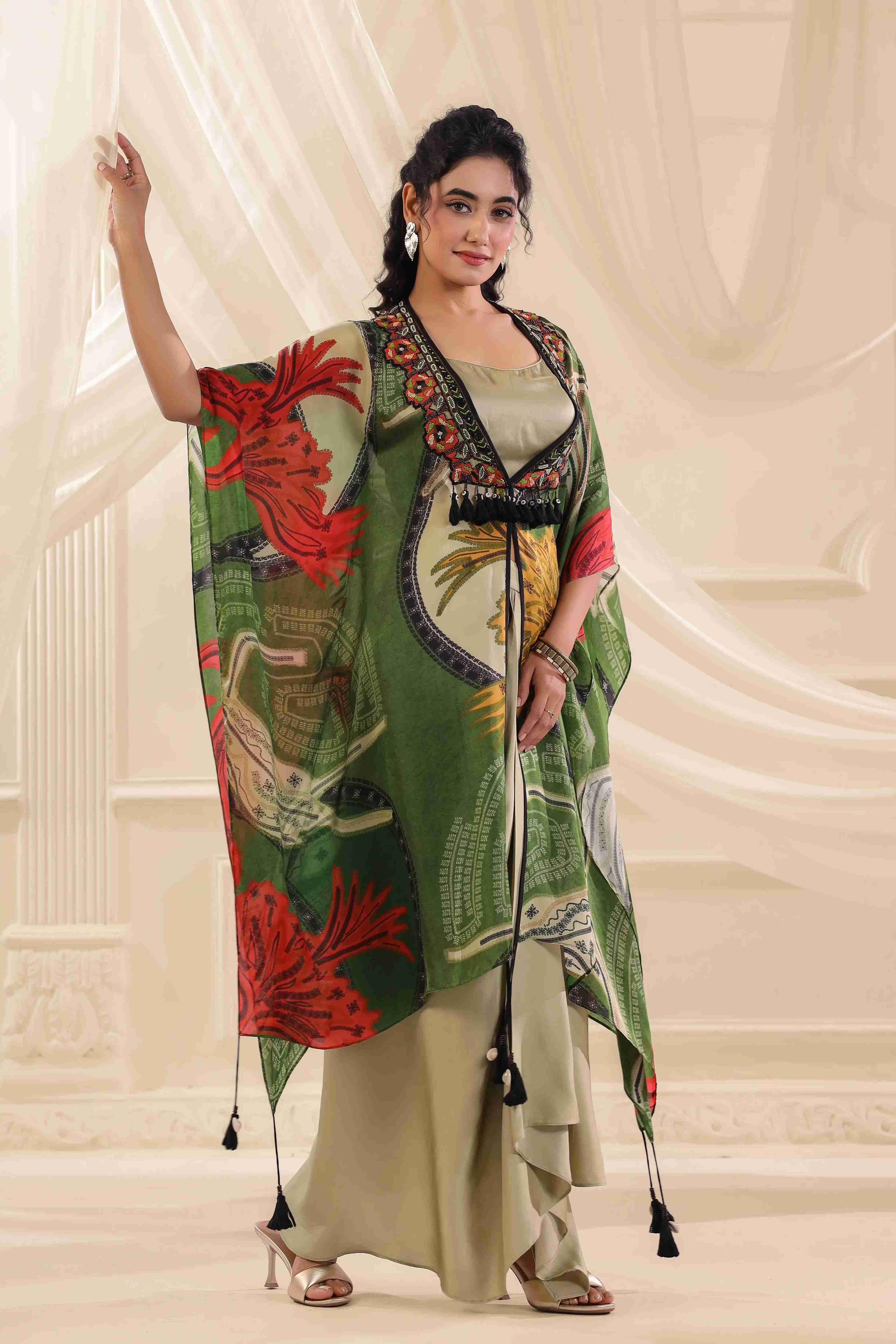Multi Kaftan Dupatta Jacket Set