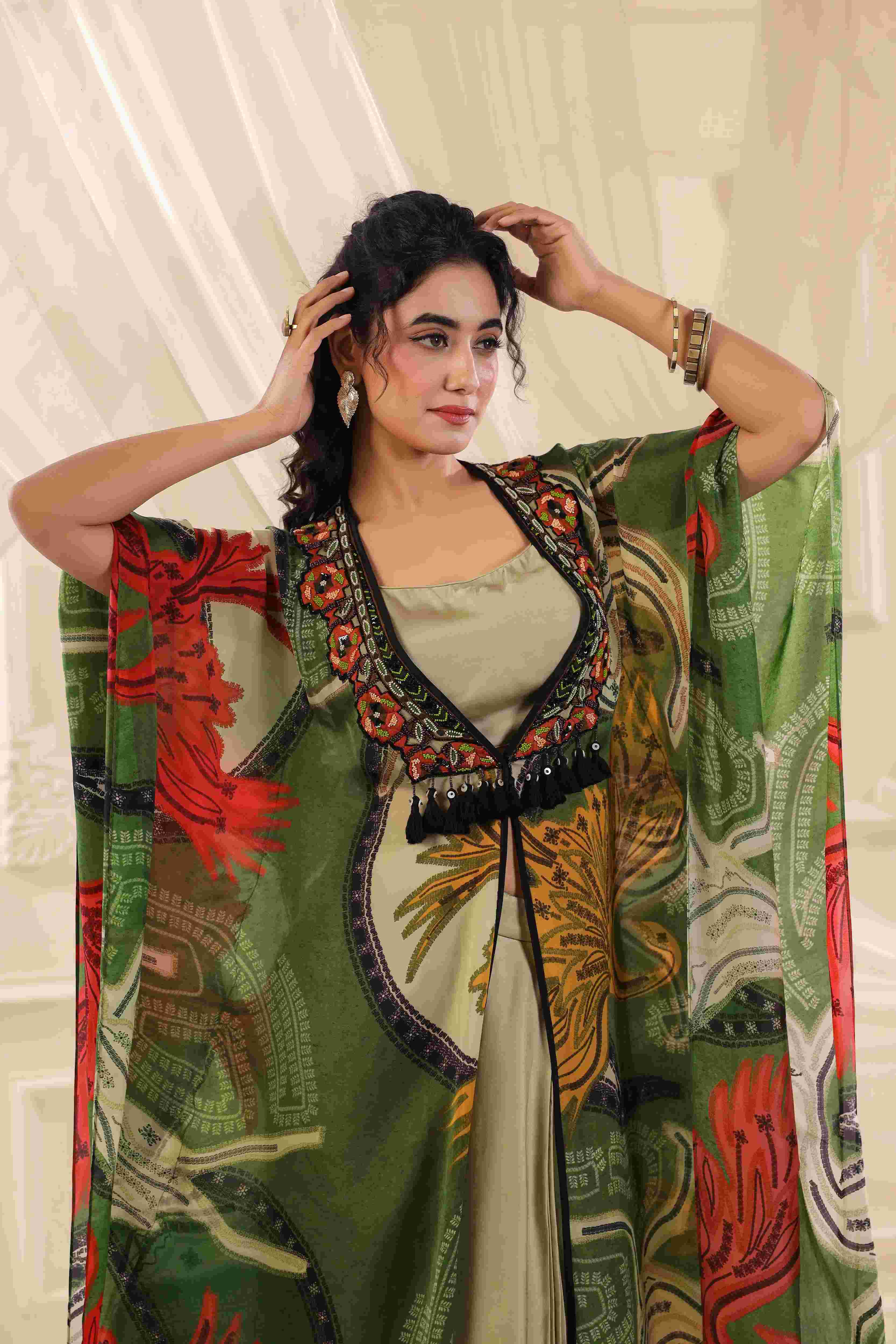 Multi Kaftan Dupatta Jacket Set