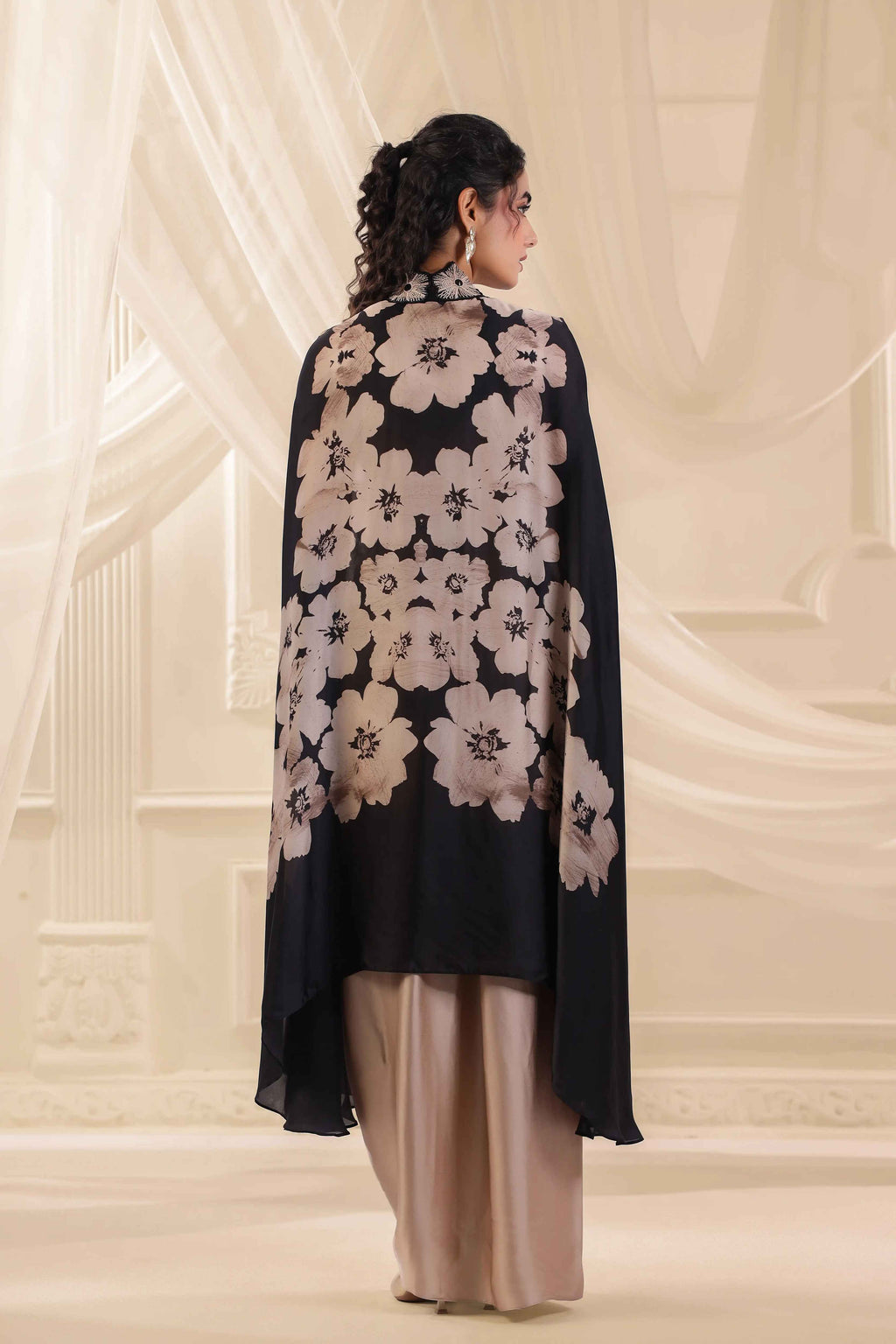 Emblished Floral Jacket Set - Beige