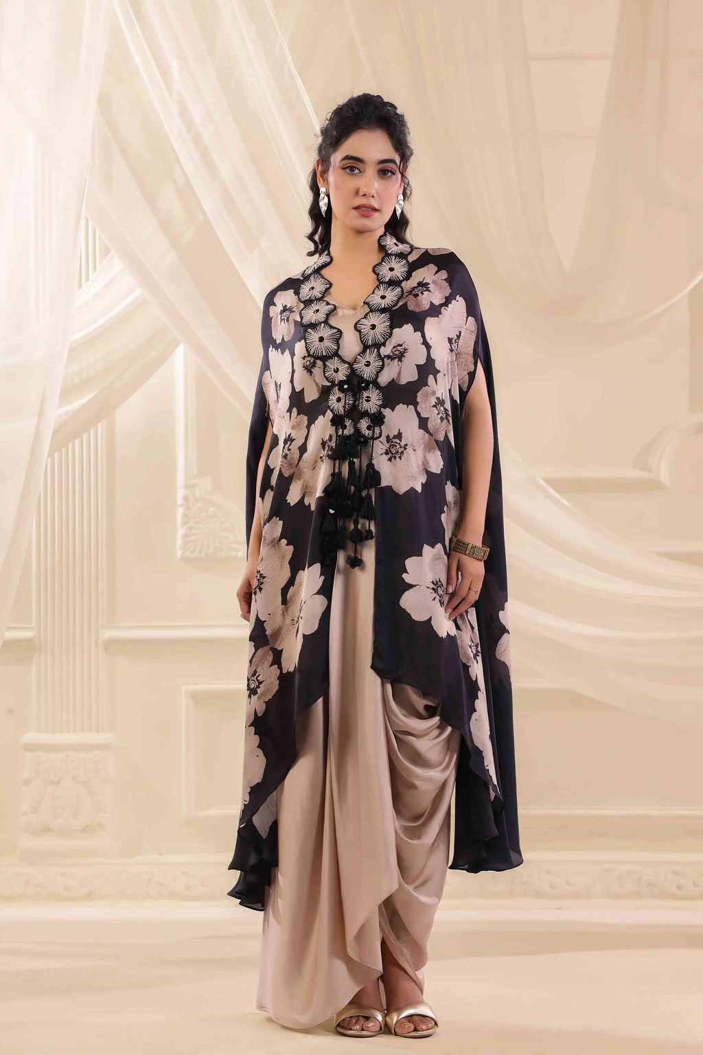 Emblished Floral Jacket Set - Beige