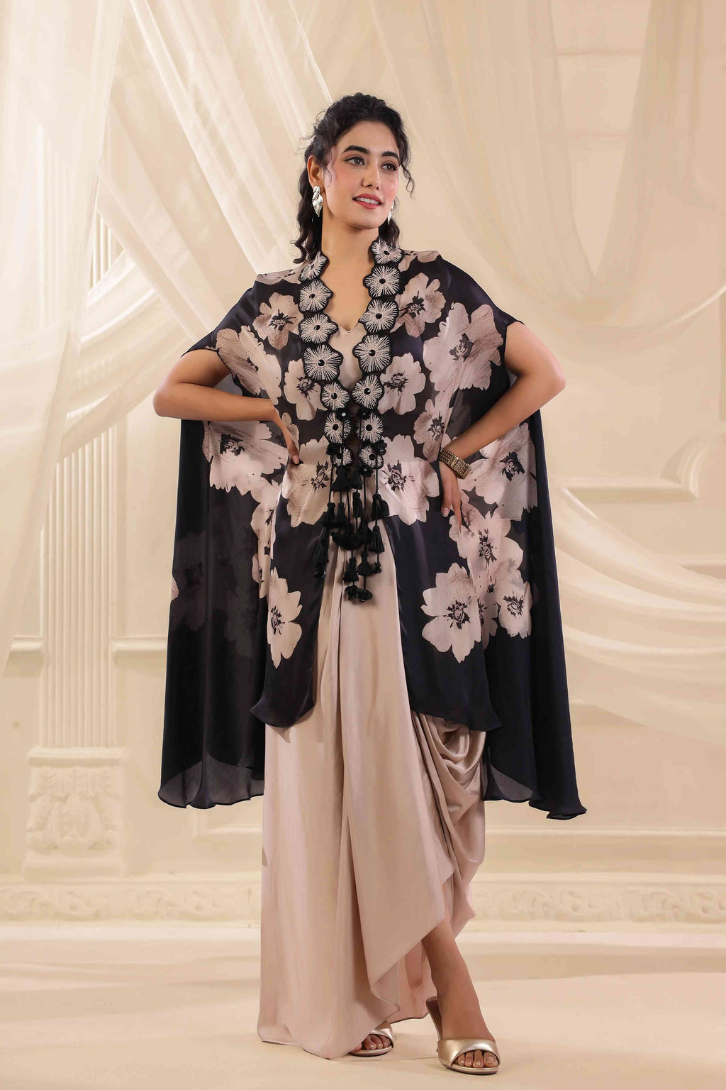 Emblished Floral Jacket Set - Beige