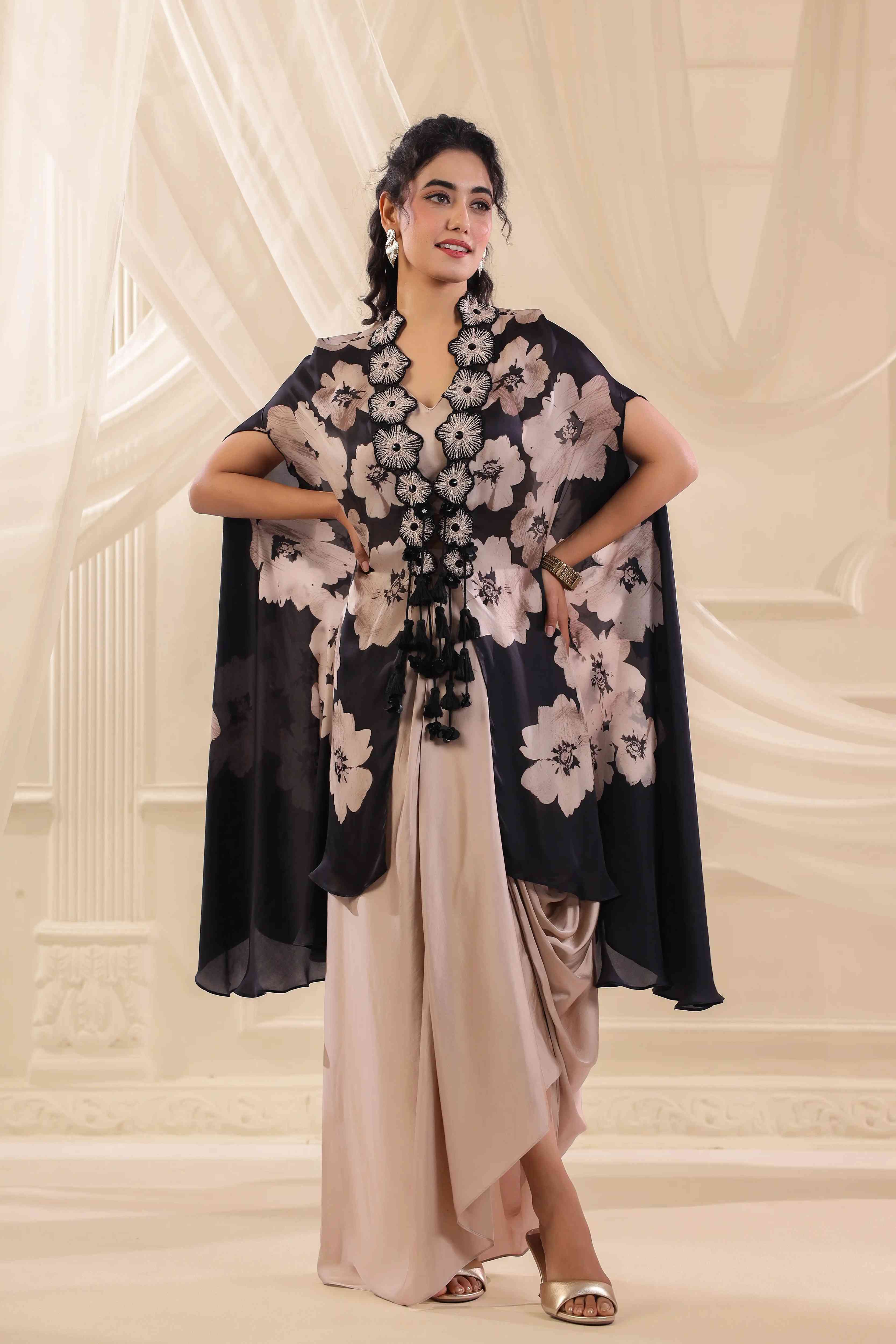 Emblished Floral Jacket Set - Beige