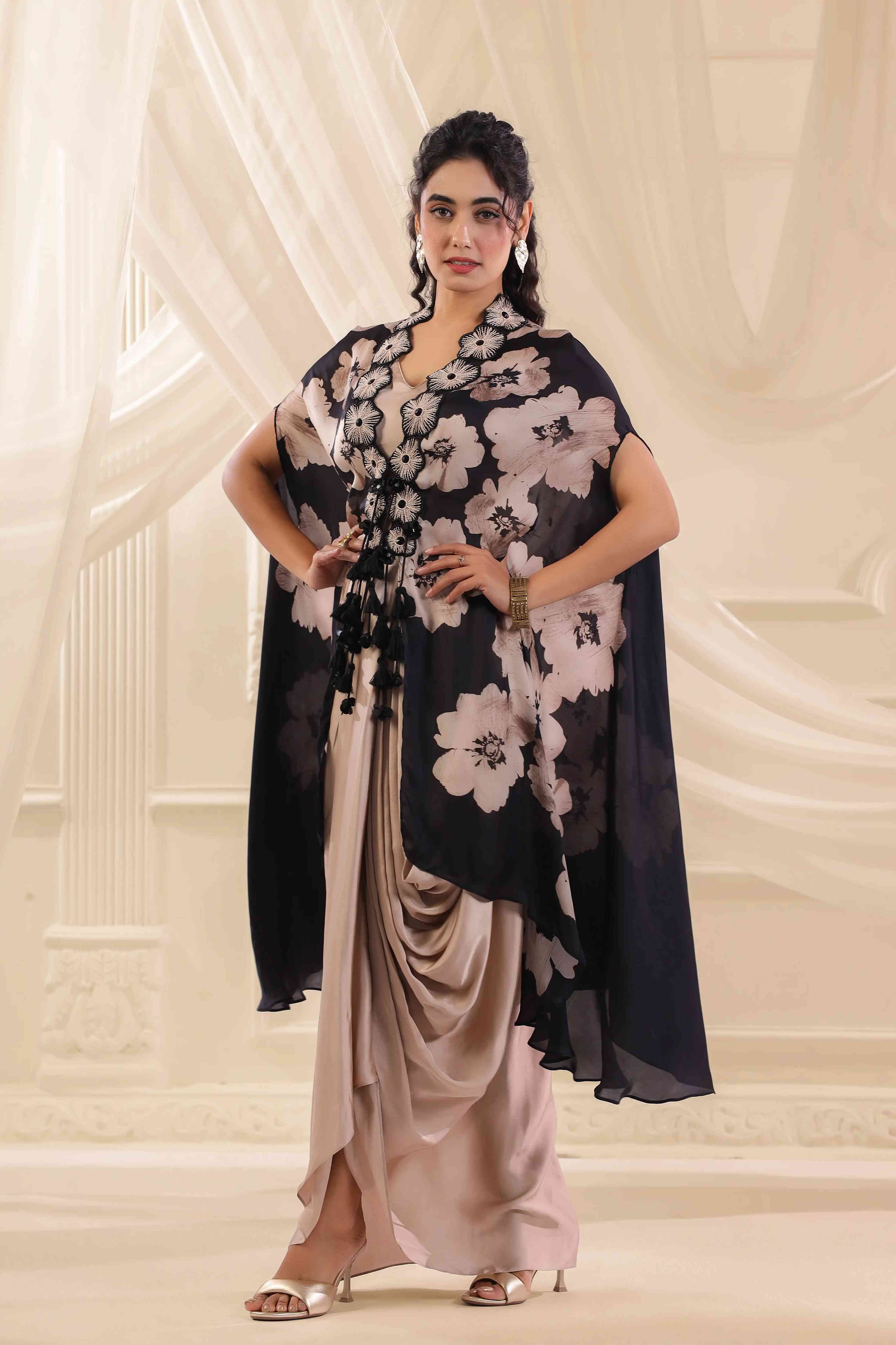 Emblished Floral Jacket Set - Beige