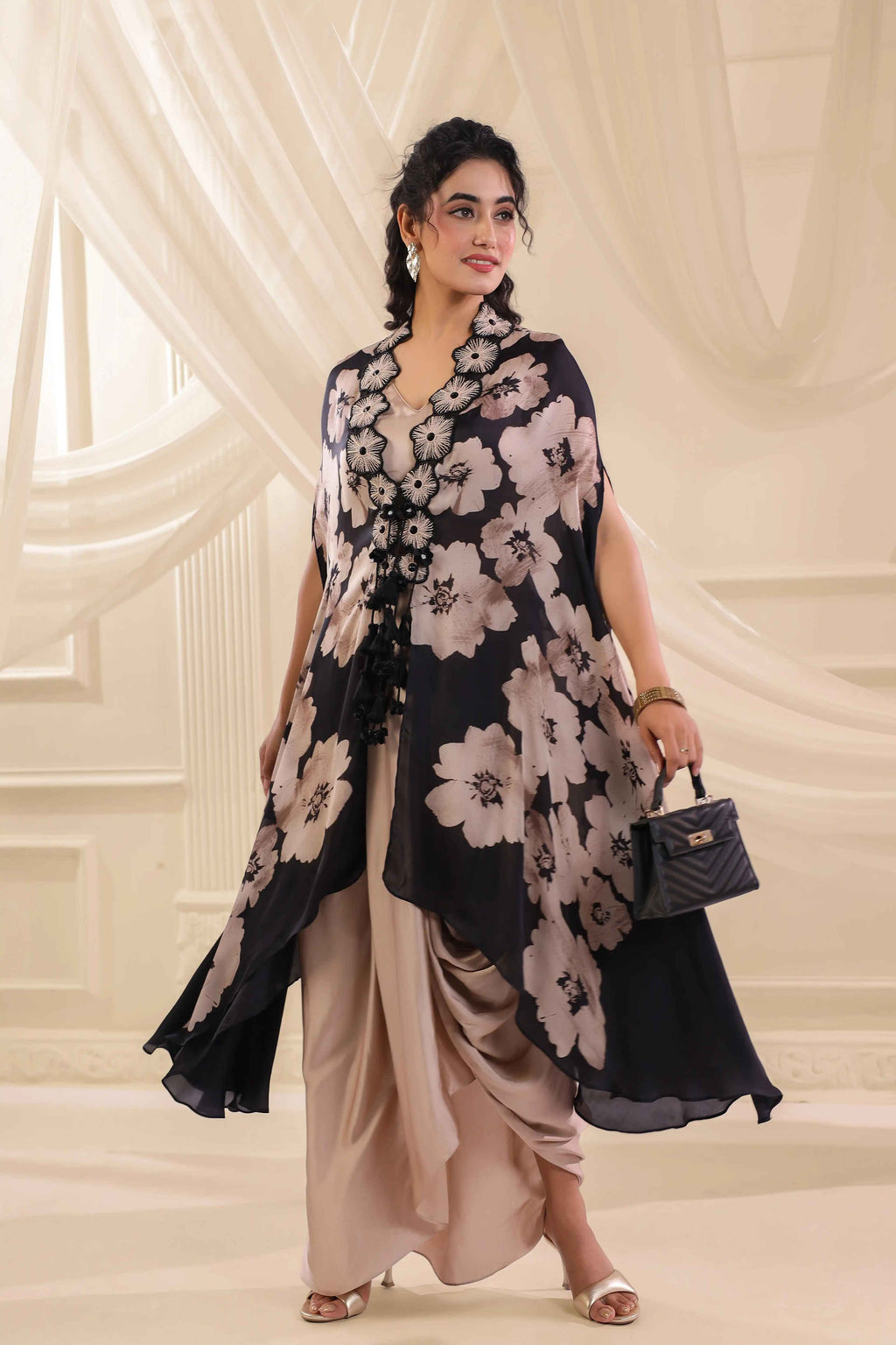 Emblished Floral Jacket Set - Beige