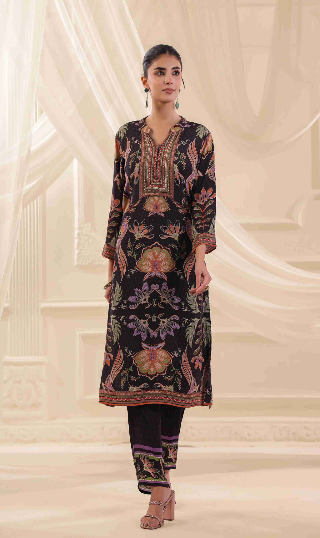 Printed Kurti - Black - Viscose Crepe