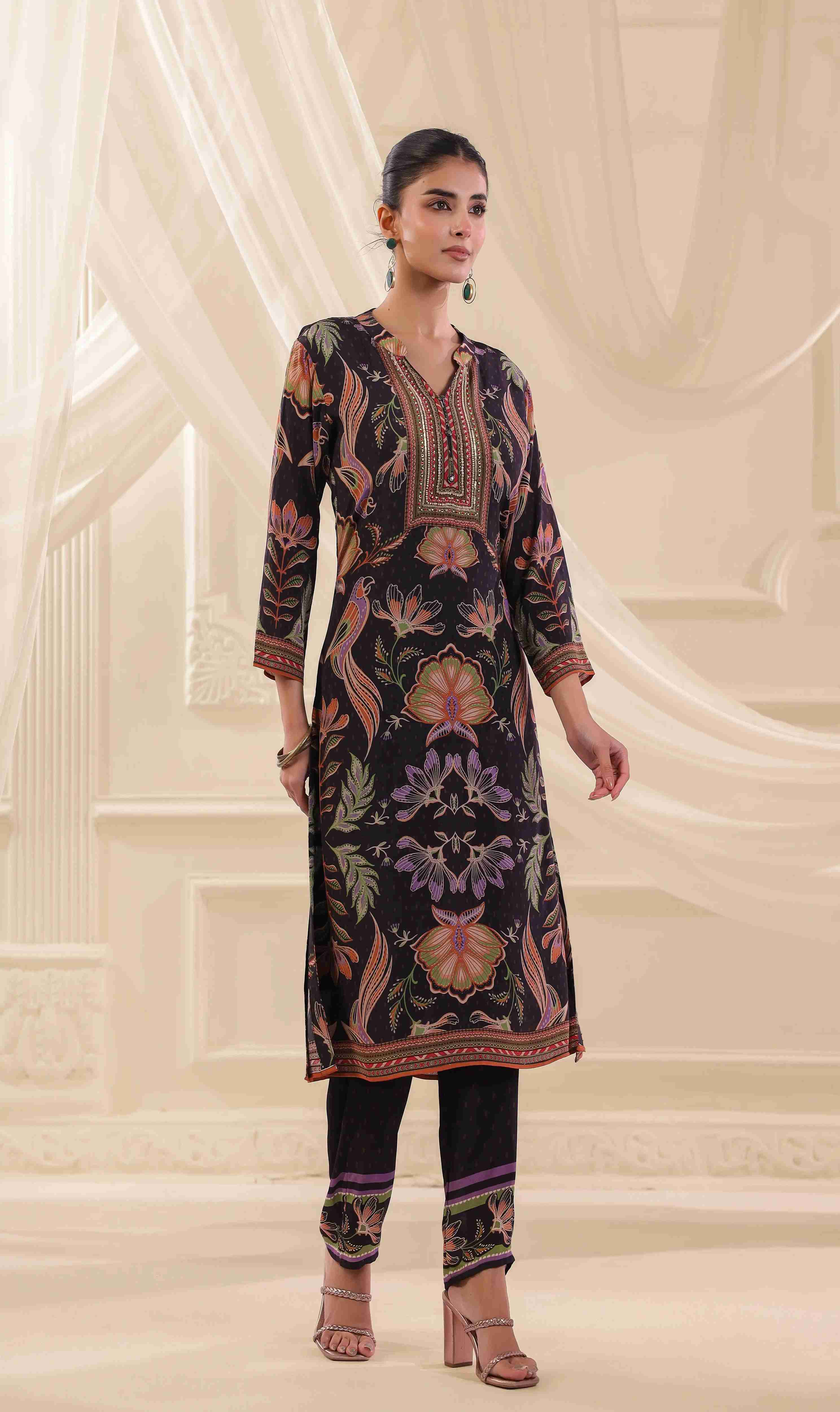 Printed Kurti - Black - Viscose Crepe