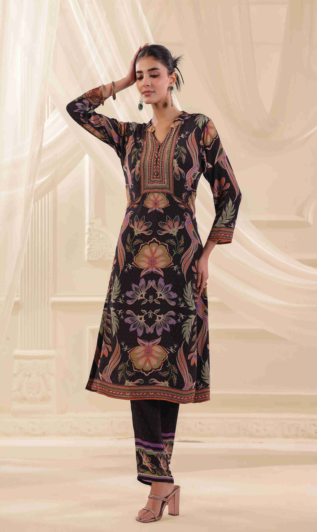Printed Kurti - Black - Viscose Crepe