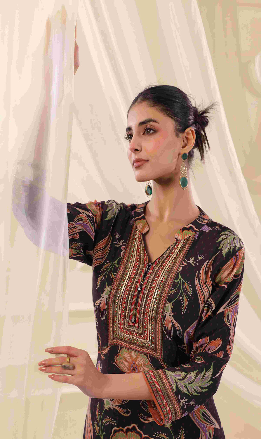 Printed Kurti - Black - Viscose Crepe