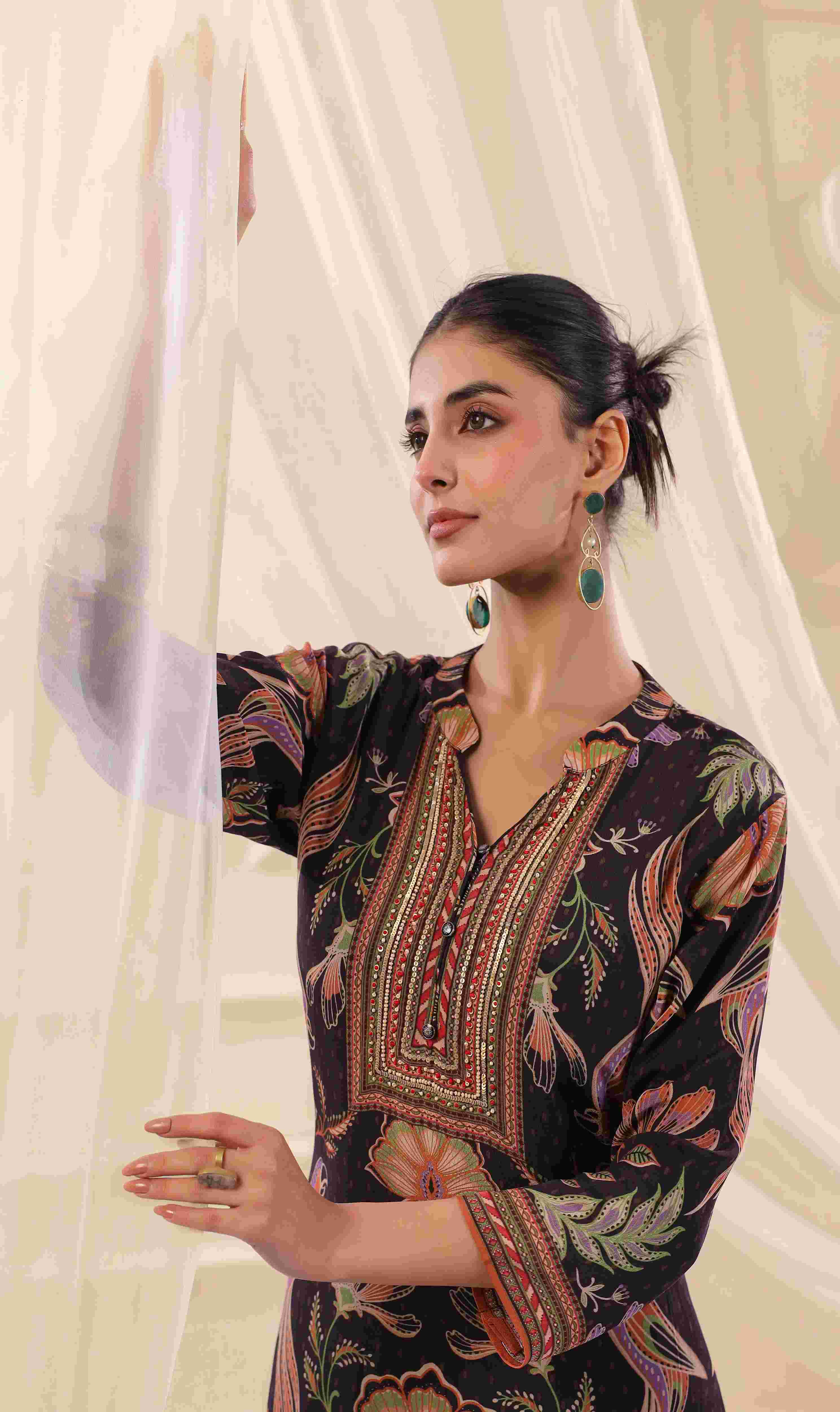 Printed Kurti - Black - Viscose Crepe