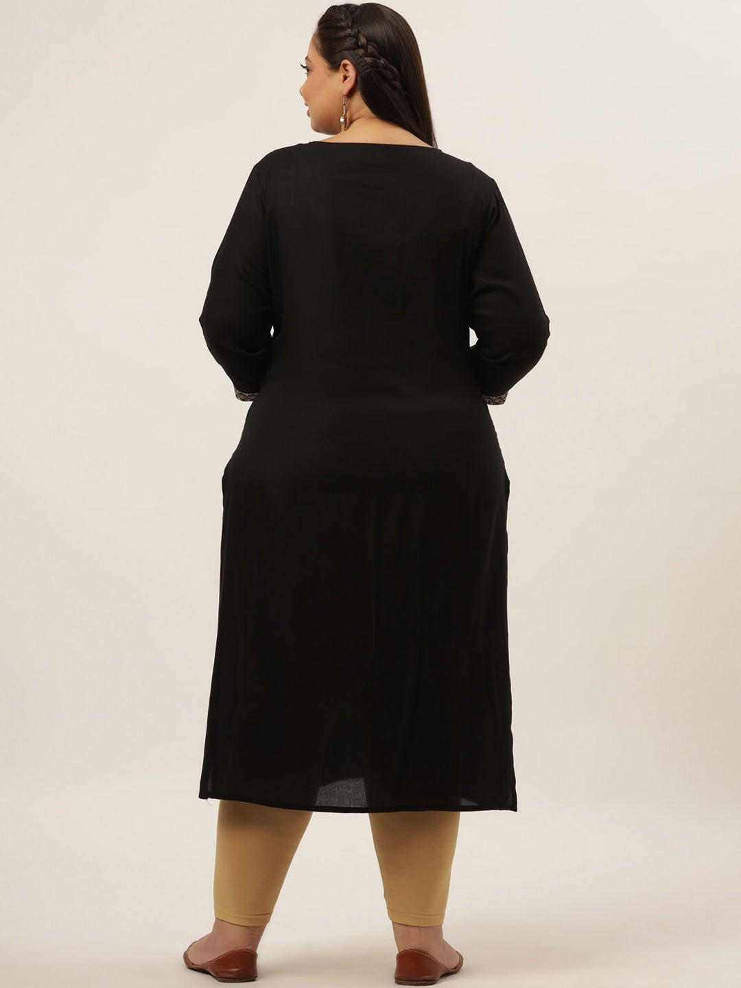 Black Embroidered Kurta Plus Size Women