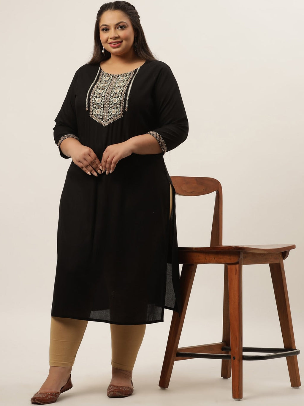 Black Embroidered Kurta Plus Size Women
