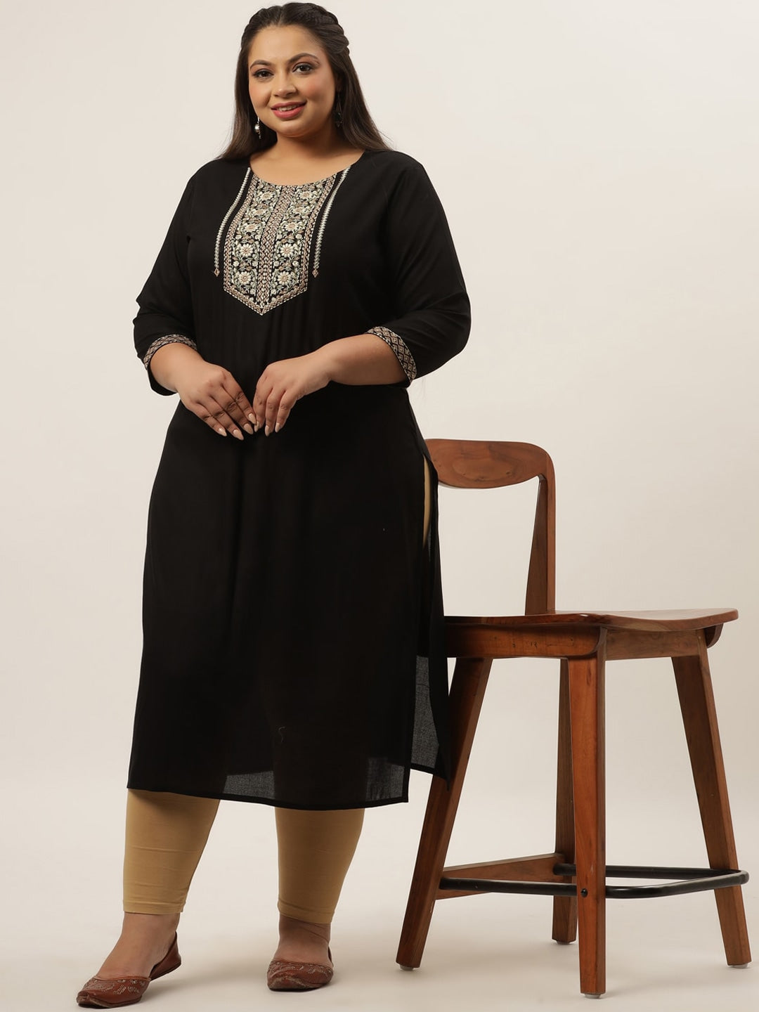 Black Embroidered Kurta Plus Size Women