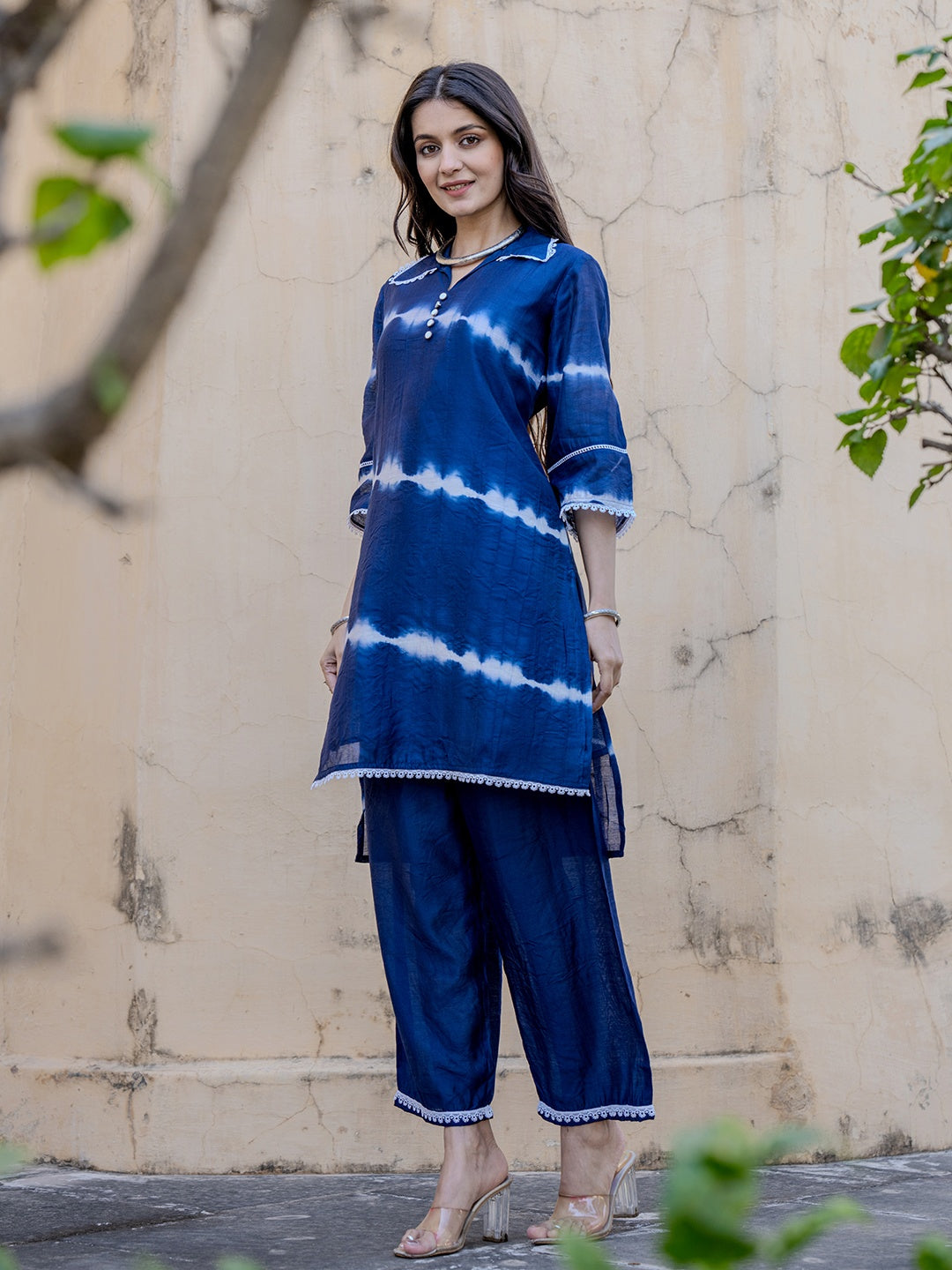 Blue Chanderi Silk Tie Dye Co Ord Set