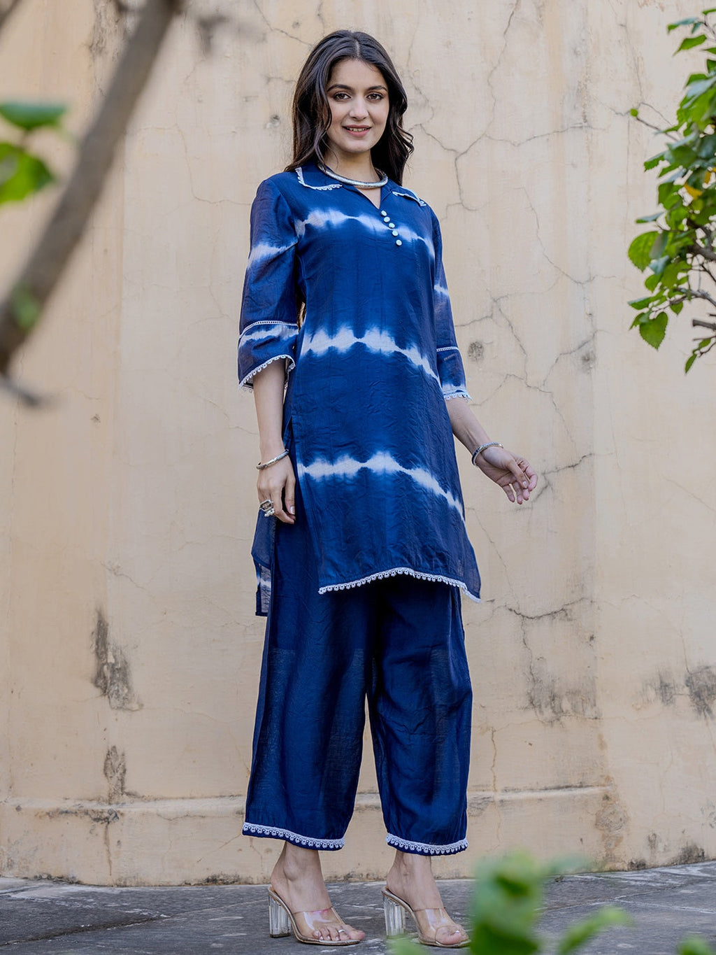 Blue Chanderi Silk Tie Dye Co Ord Set