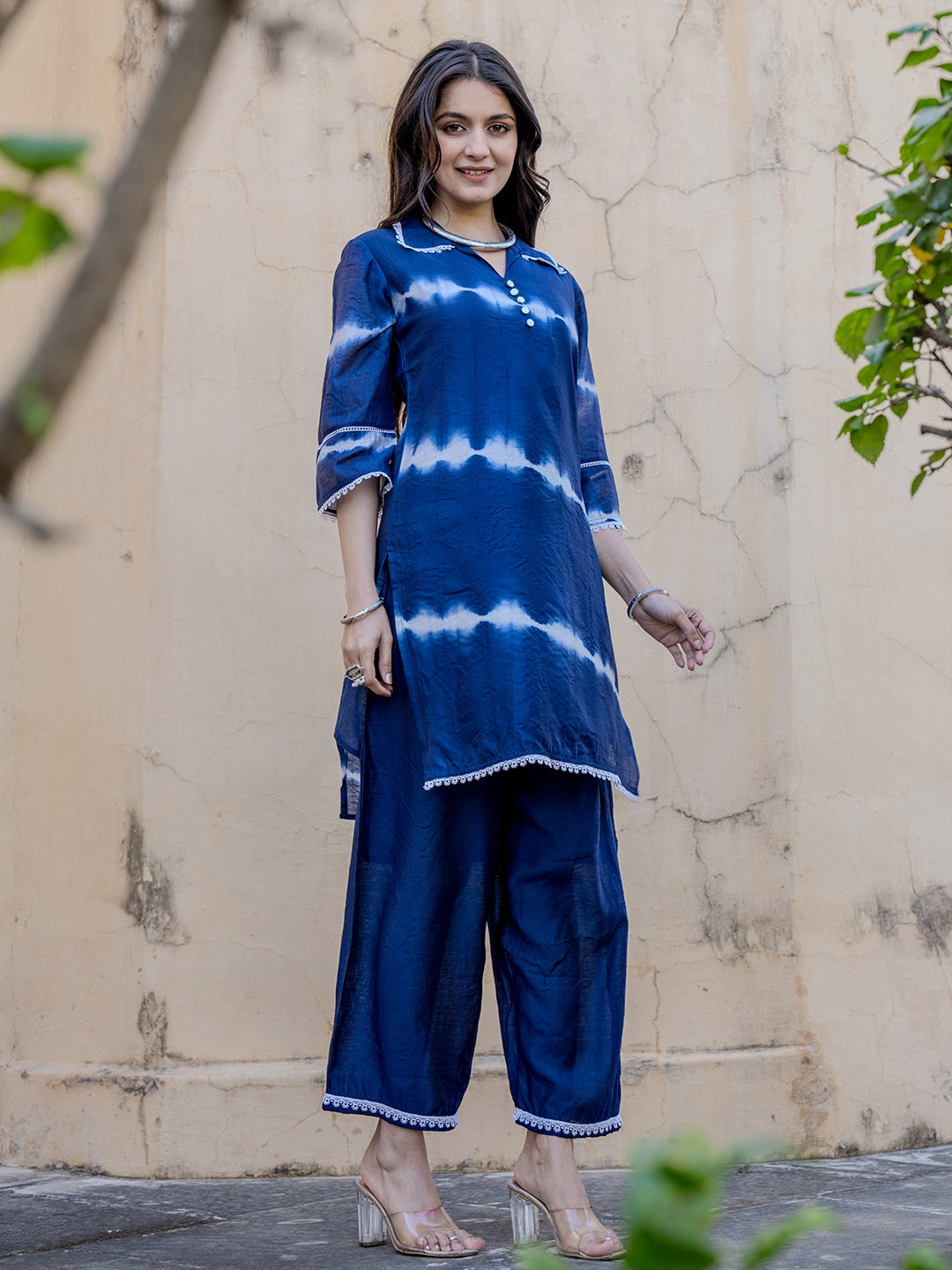 Blue Chanderi Silk Tie Dye Co Ord Set