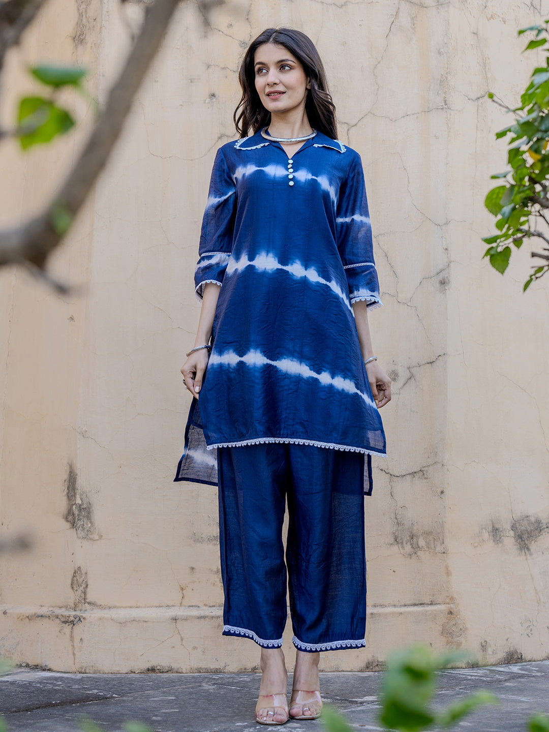 Blue Chanderi Silk Tie Dye Co Ord Set