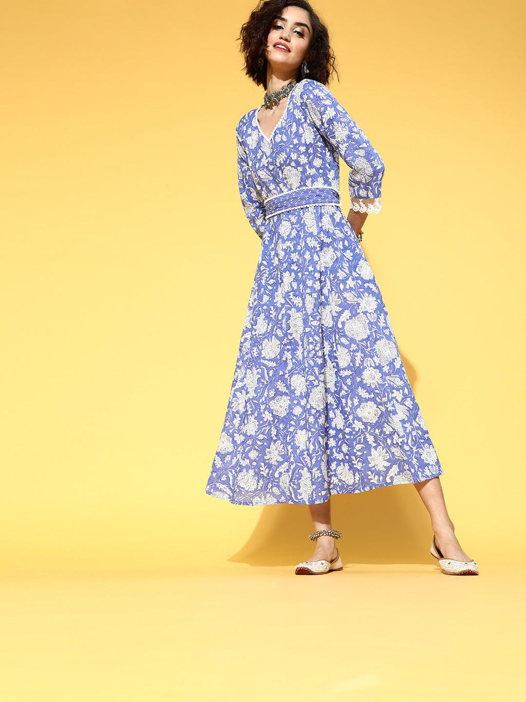 Blue Floral Ethnic Dress