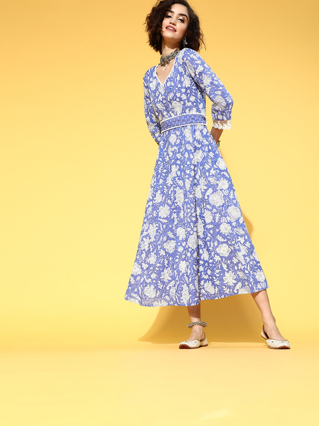 Blue Floral Ethnic Dress