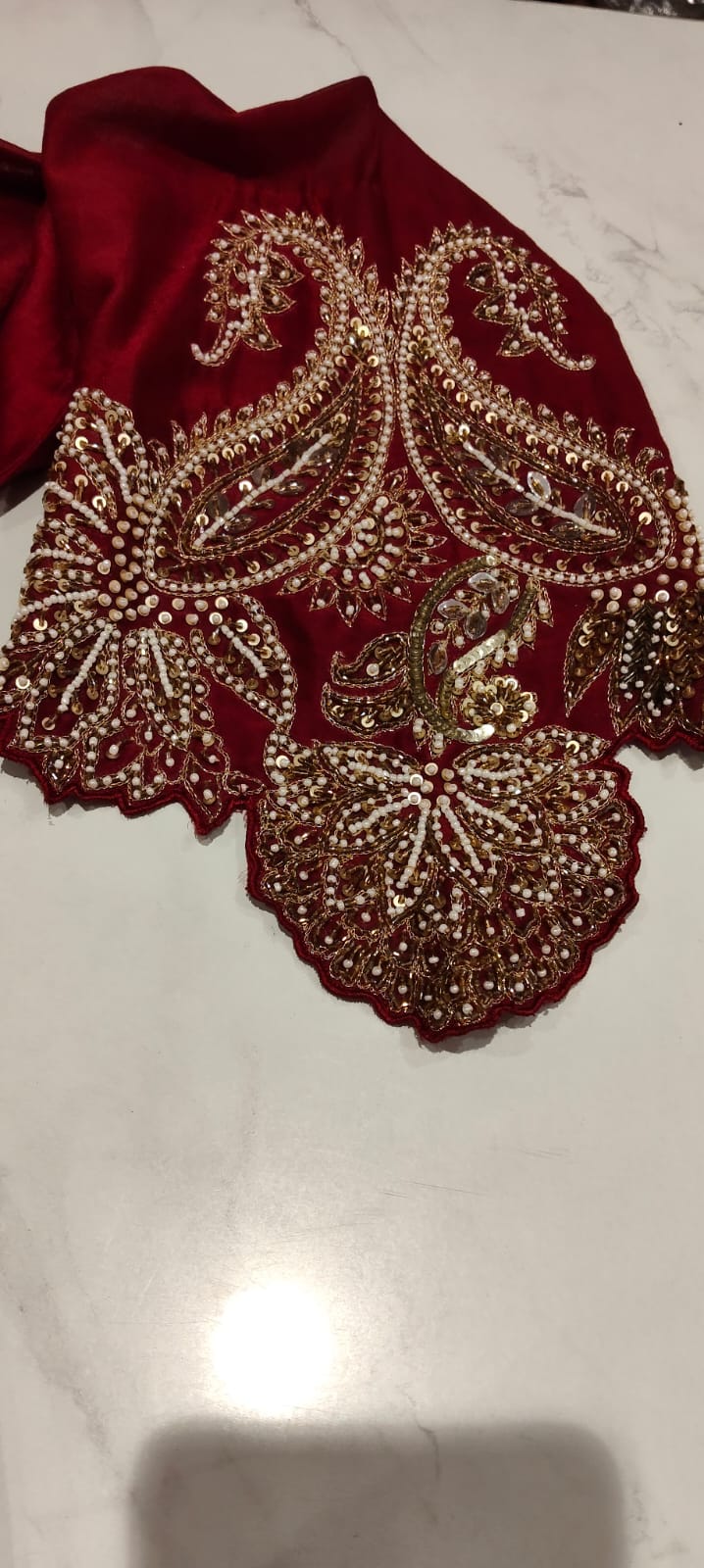 Pure Silk Chanderi Maroon Hand Embroidered Kurta Set