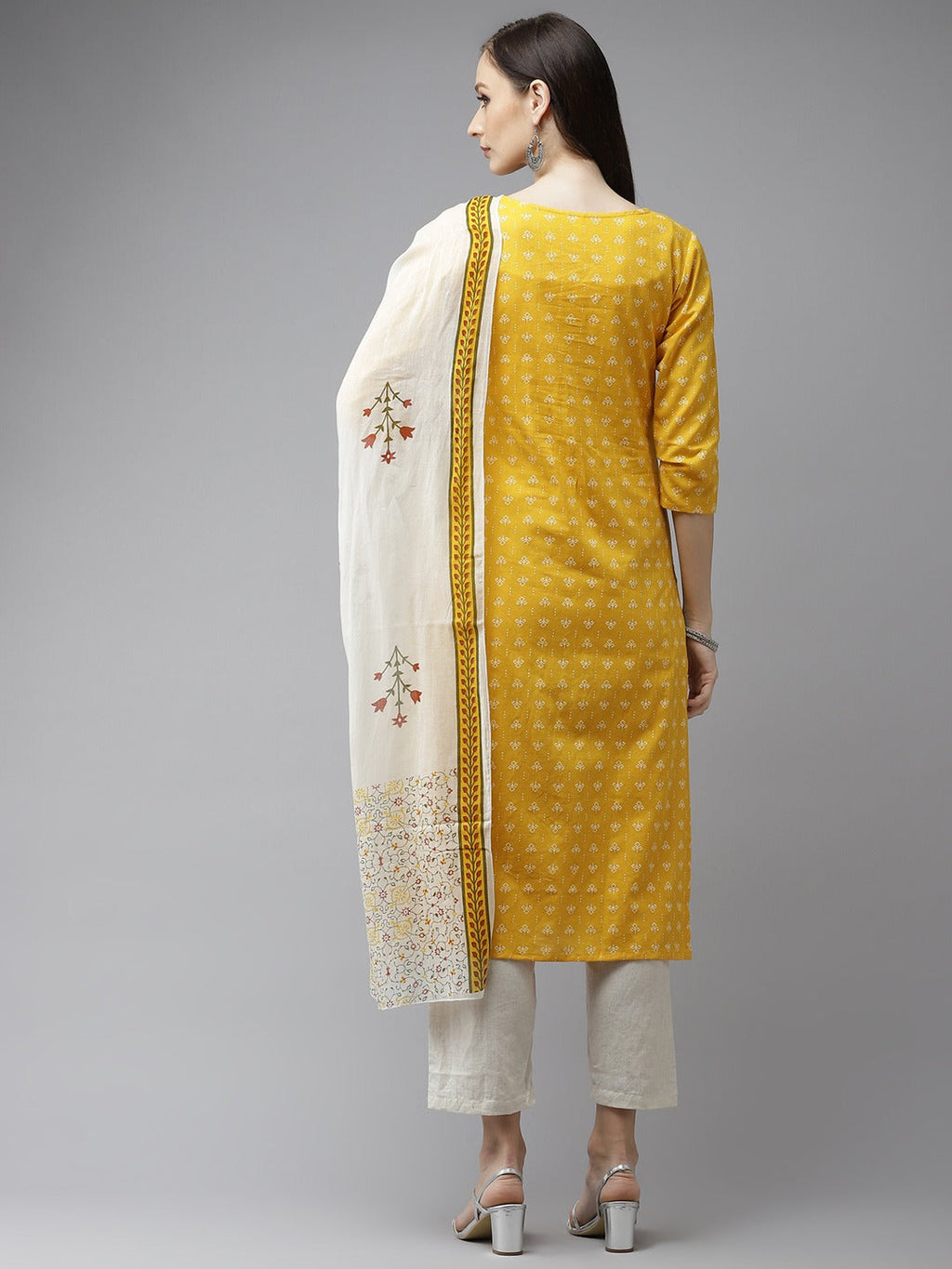 Mustard & Offwhite Printed Dupatta Set