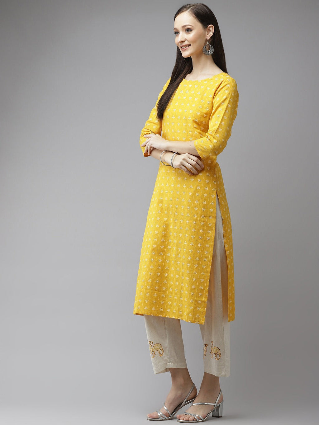 Mustard & Offwhite Printed Dupatta Set
