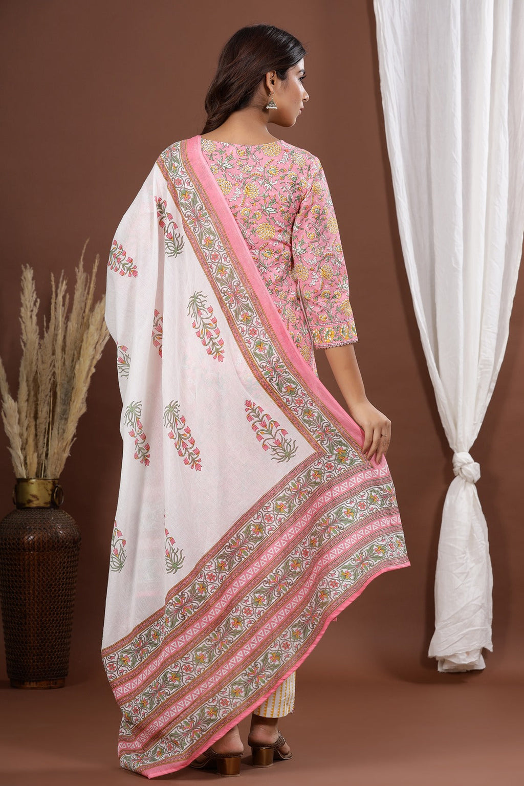 Pink Printed Dupatta Set