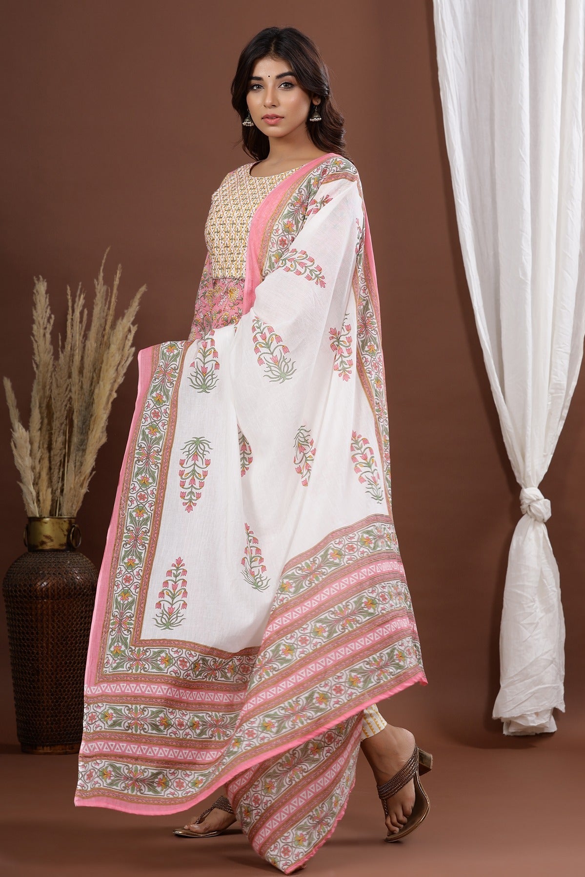 Pink Printed Dupatta Set