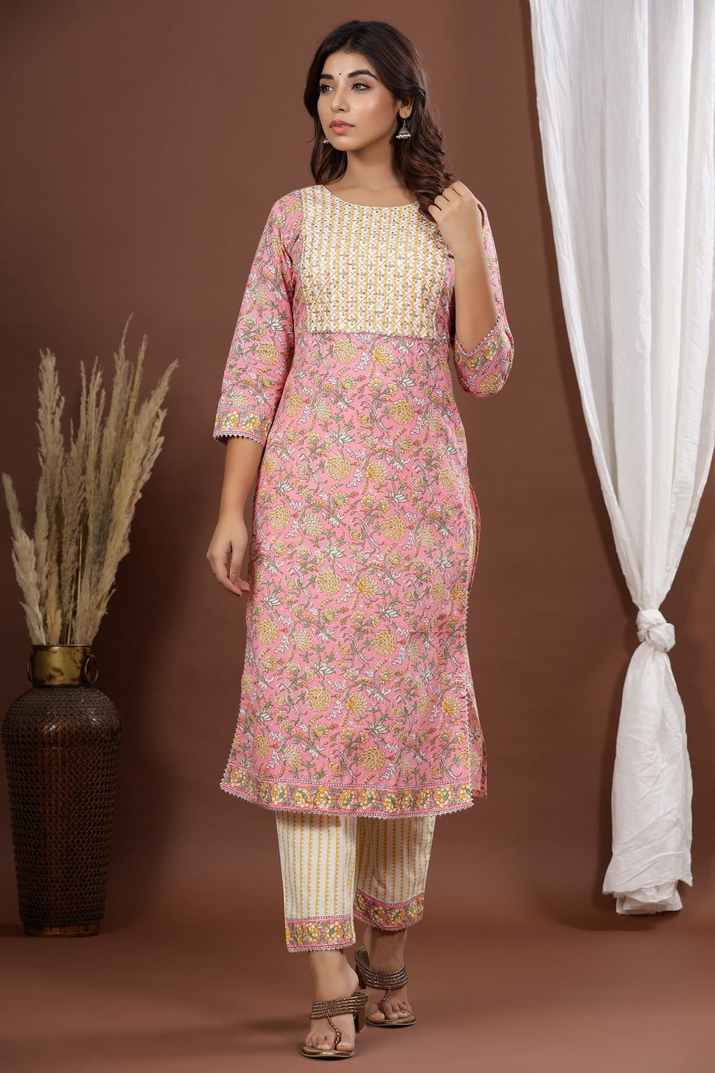 Pink Printed Dupatta Set