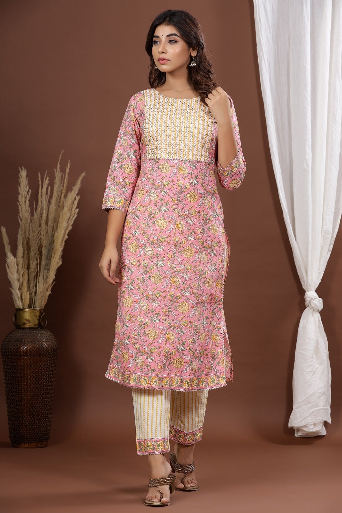 Pink Printed Dupatta Set