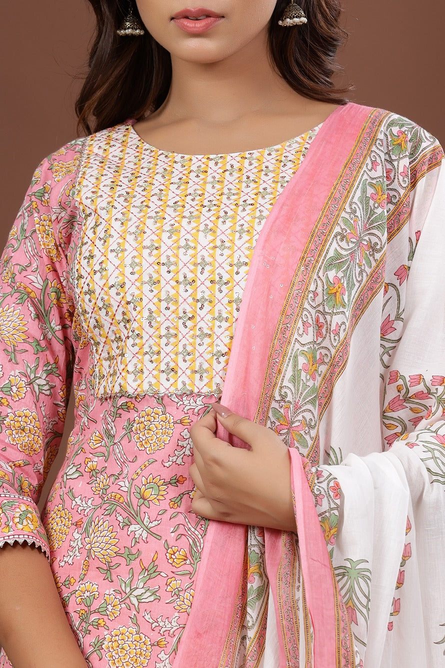 Pink Printed Dupatta Set