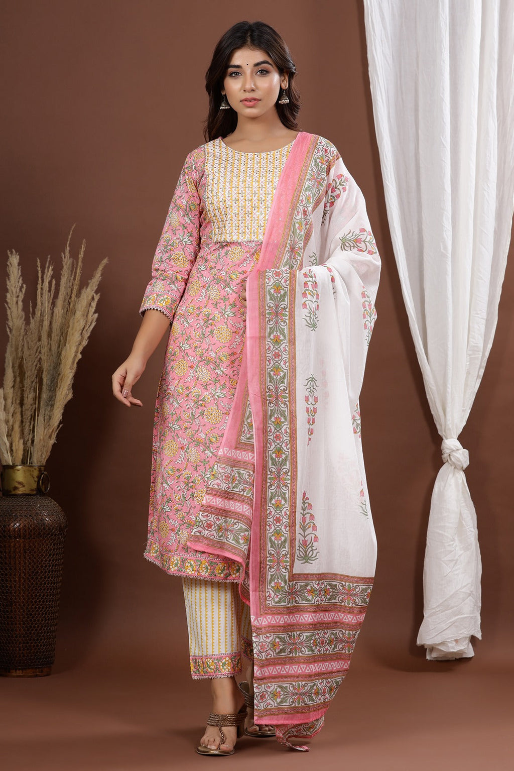 Pink Printed Dupatta Set