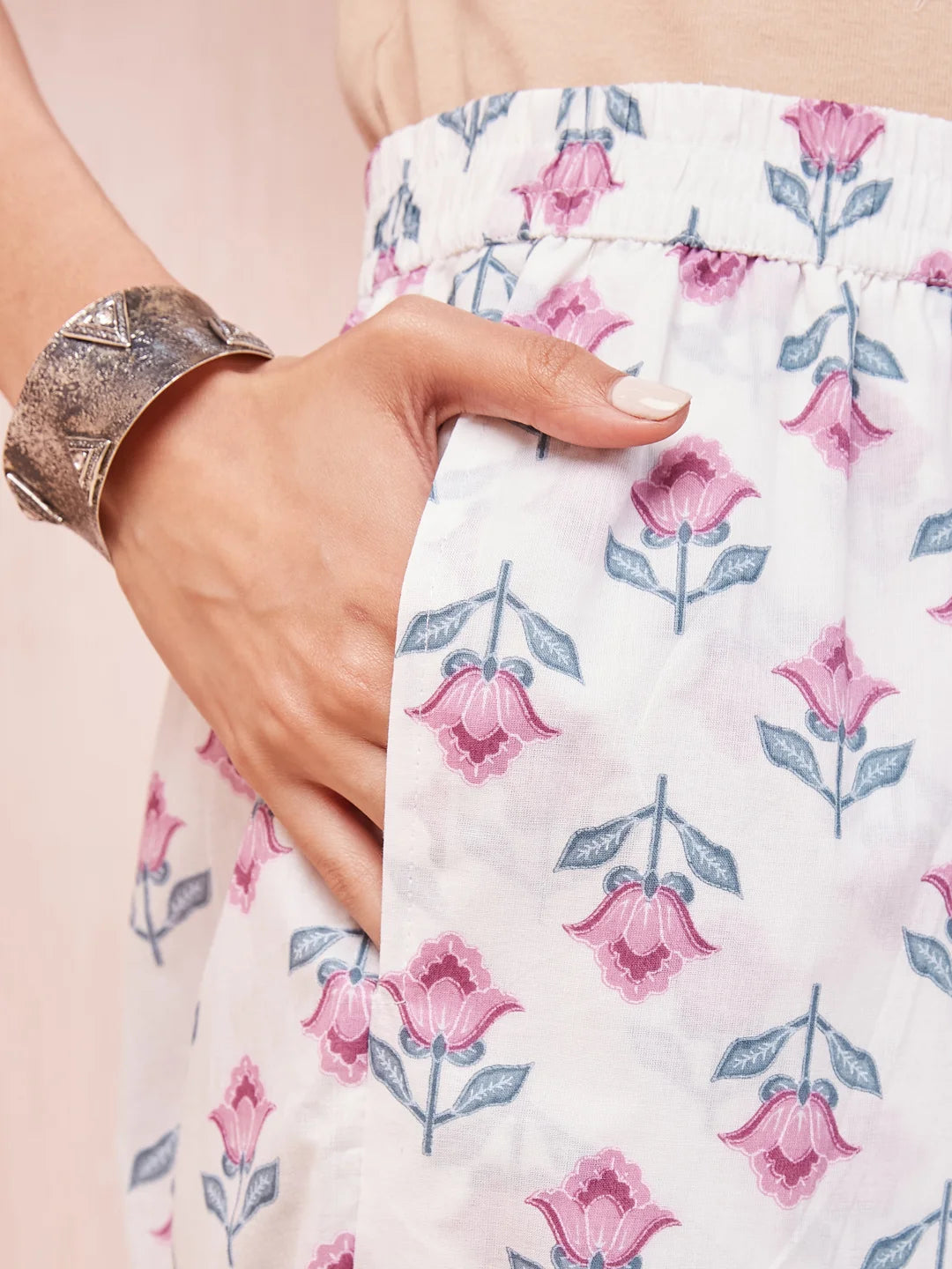 Purple And White Floral Print V Neck Straight Kurta Trouser Set
