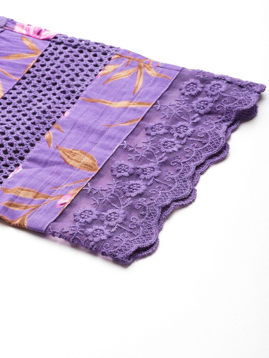 Purple Pure Cotton kurta set with embroidery Kurta Trouser Set