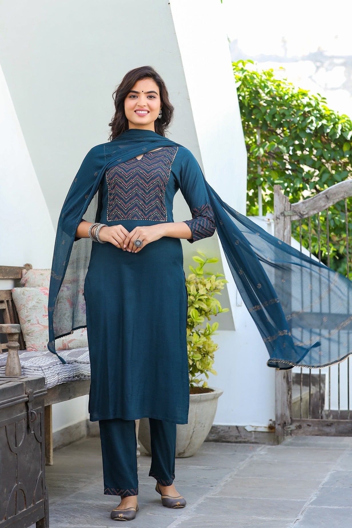 Rama Green Dupatta Set